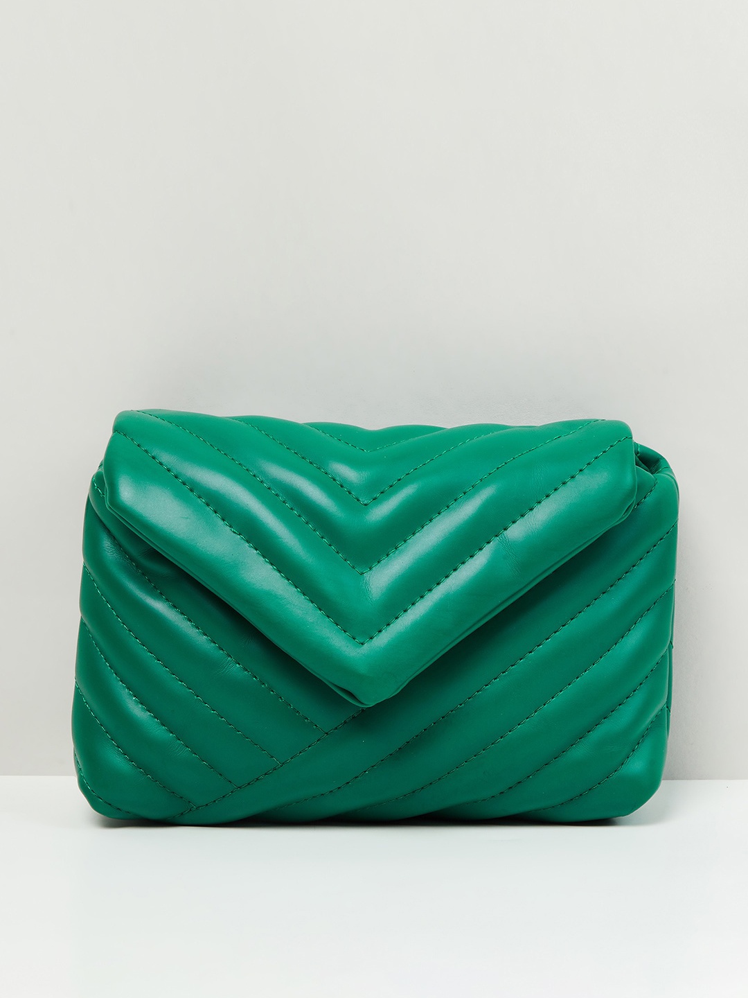 

max Women Textured Magnetic Closure Sling Bag, Green
