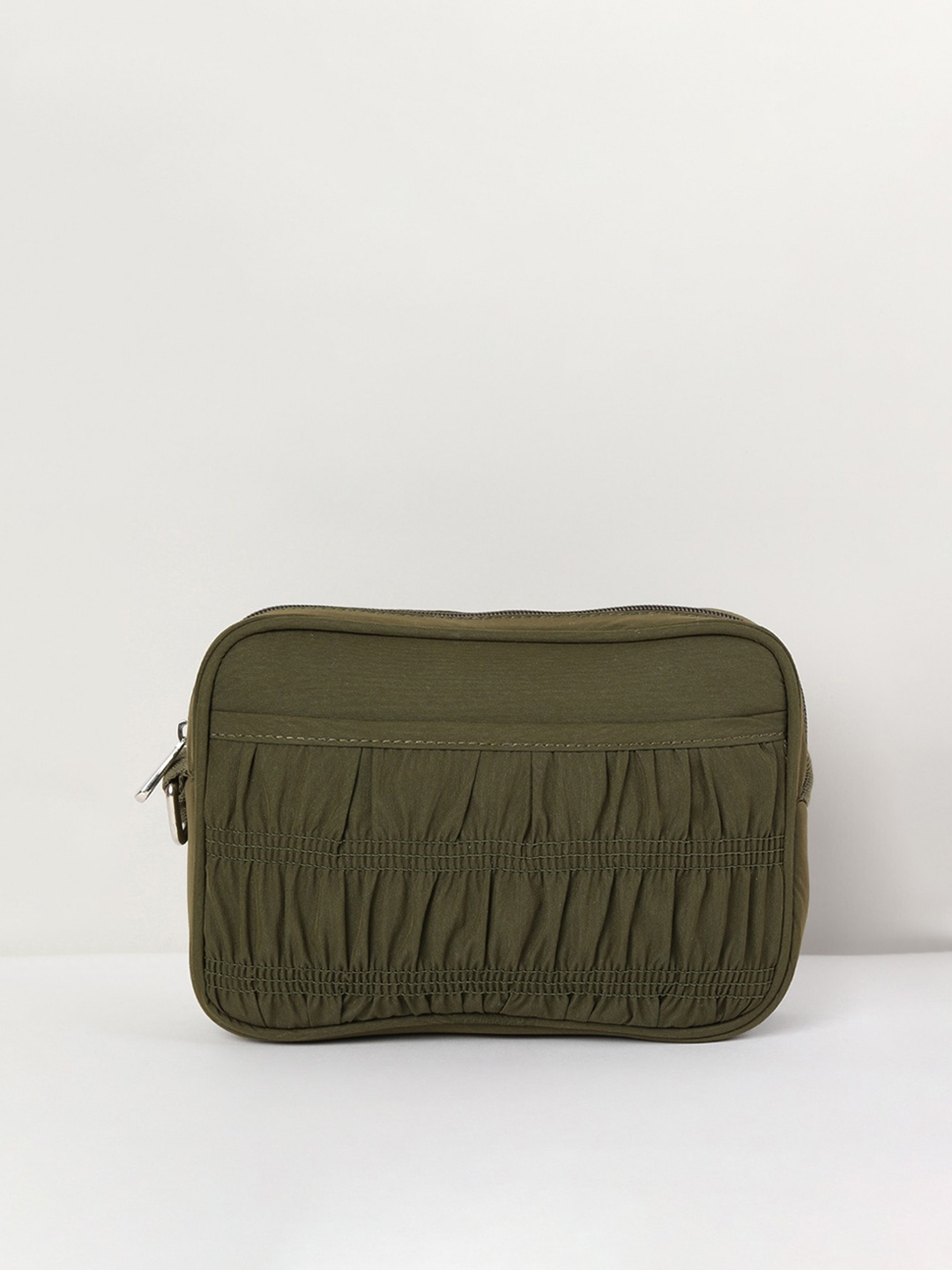 

max Women Ruched Zip Closure Sling Bag, Olive