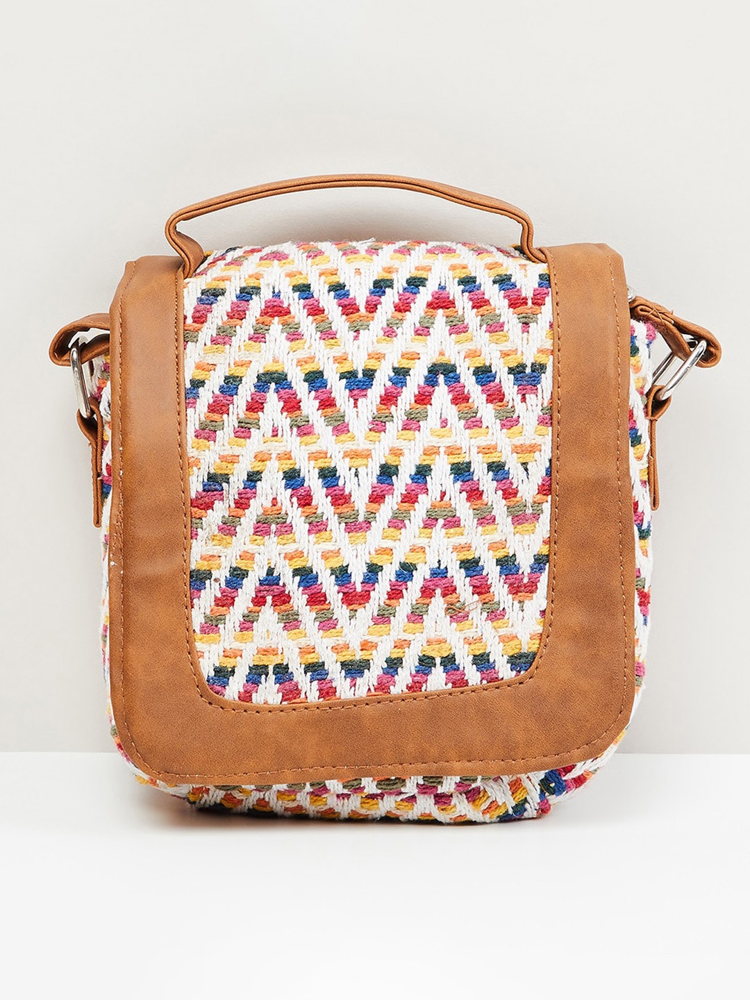 

max Women Embroidered Flap Sling Bag, Cream