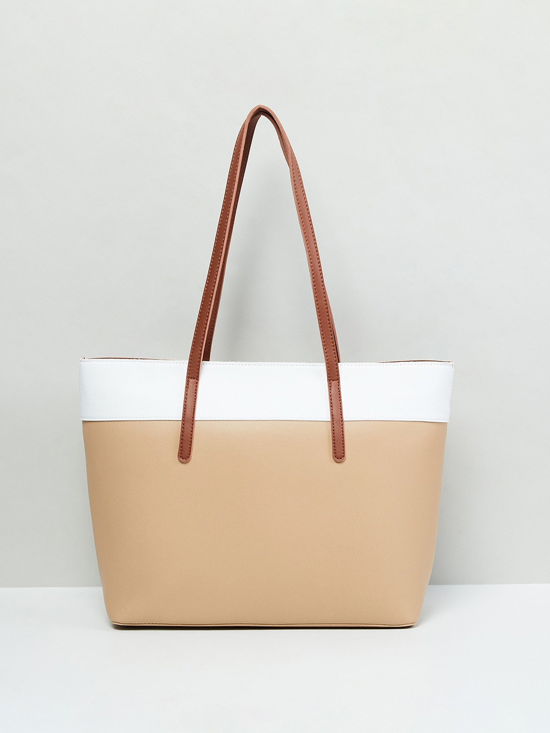 

max Women Colorblocked Tote Bag, Beige