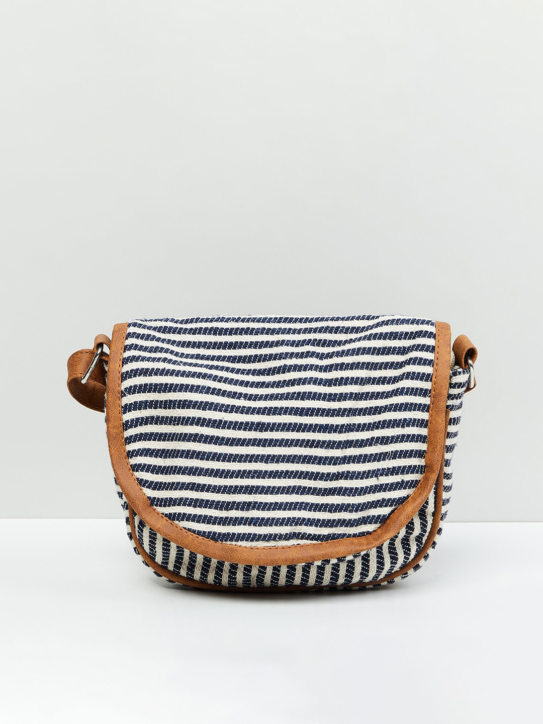 

max Striped Snap-Button Closure Sling Bag, Blue