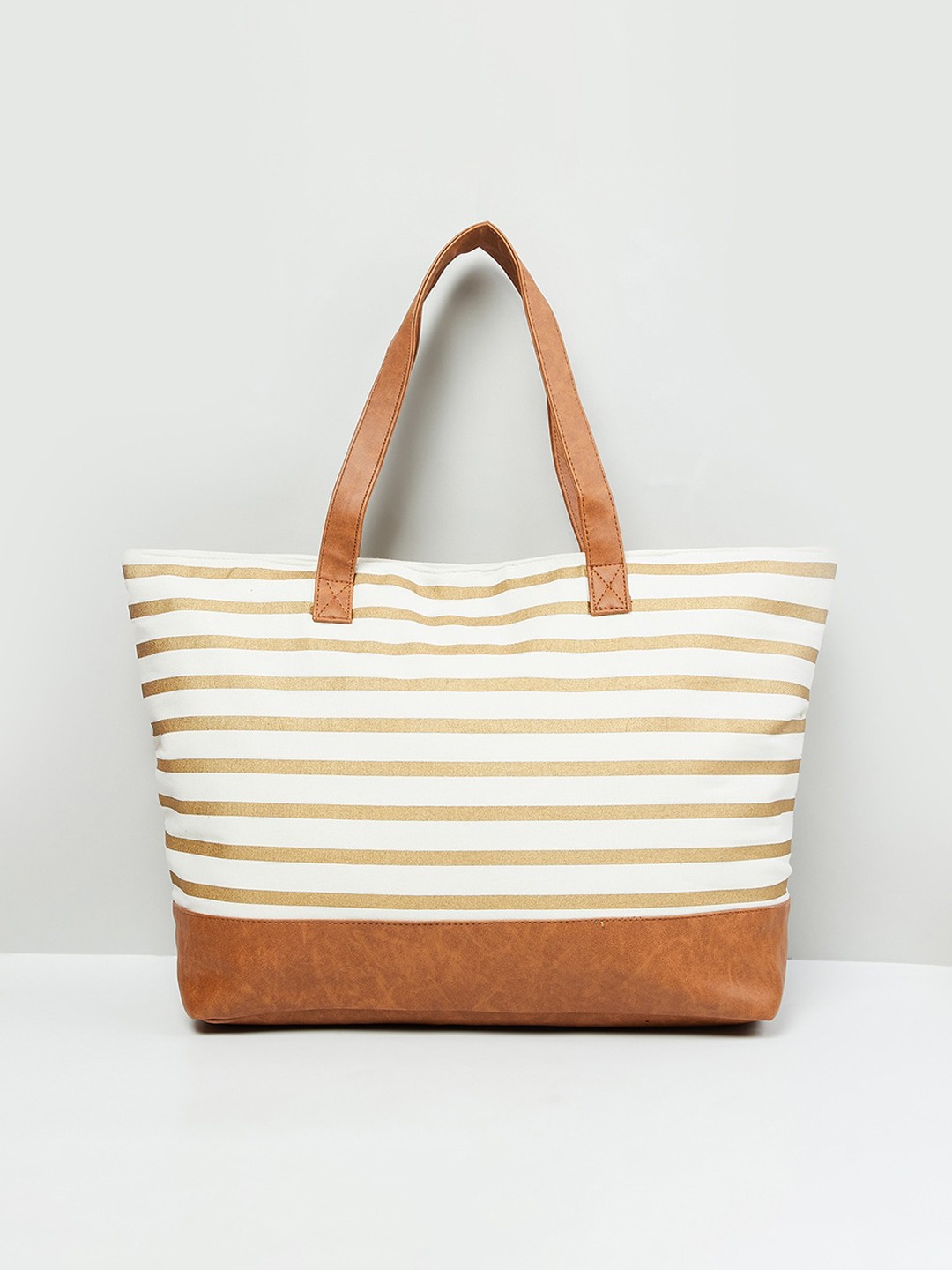 

max Women Striped Tote Bag, Off white