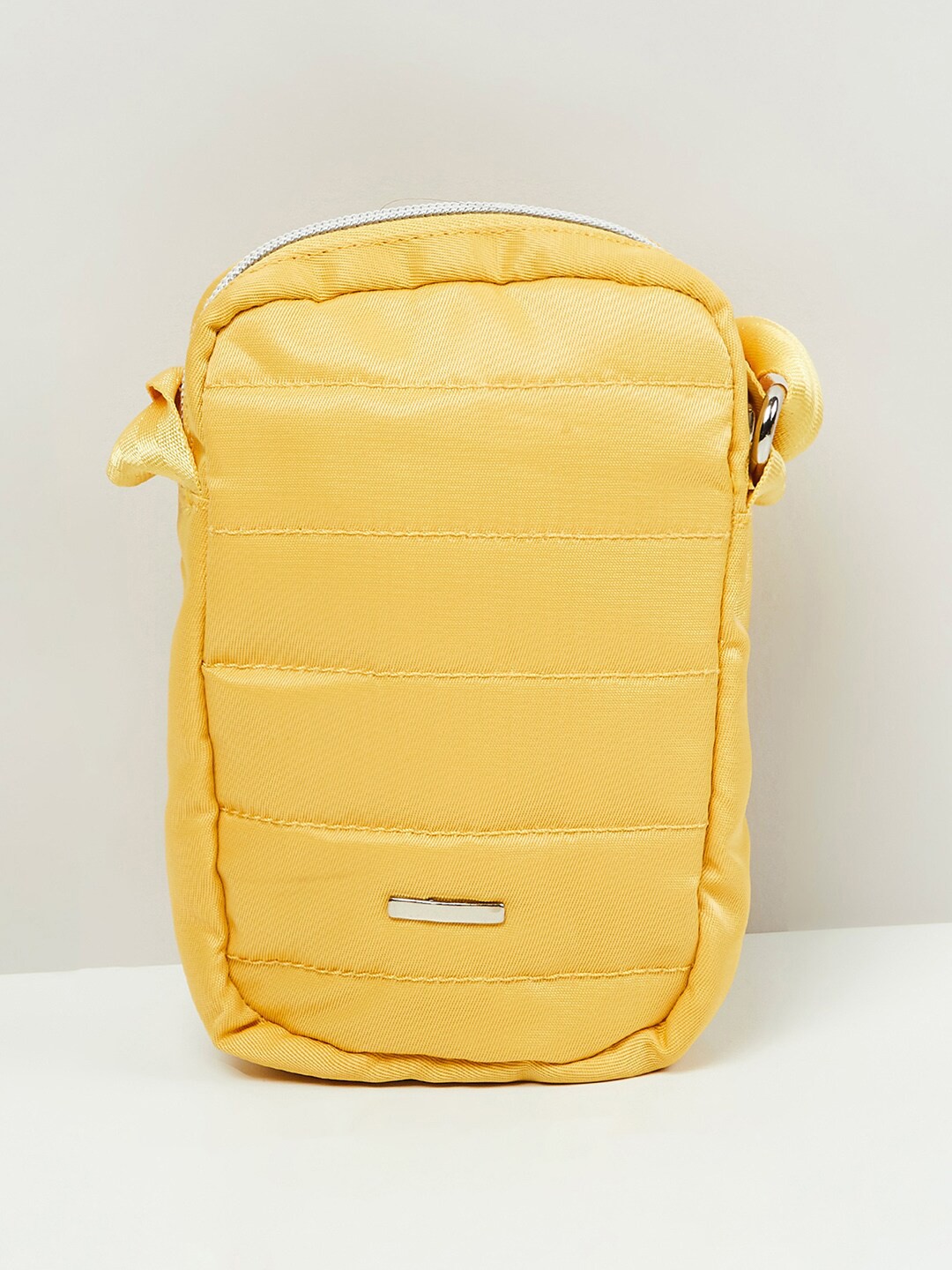 

max Women Textured Zip Closure Sling Bag, Yellow
