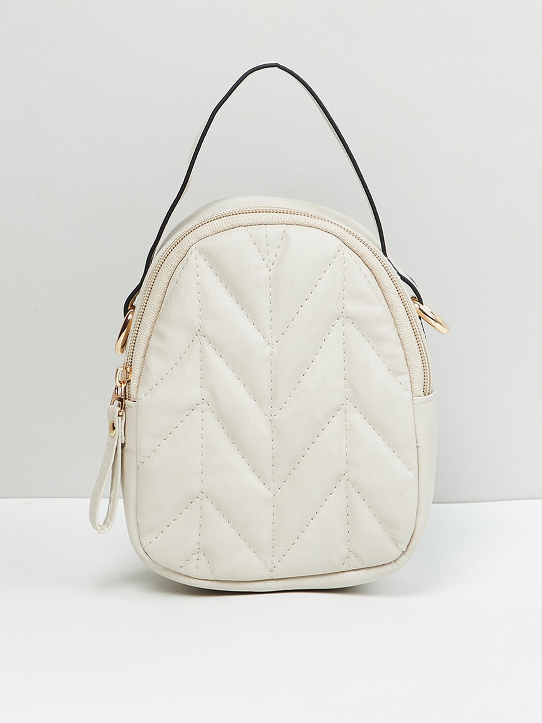 

max Women Textured Zip Closure Sling Bag, Off white