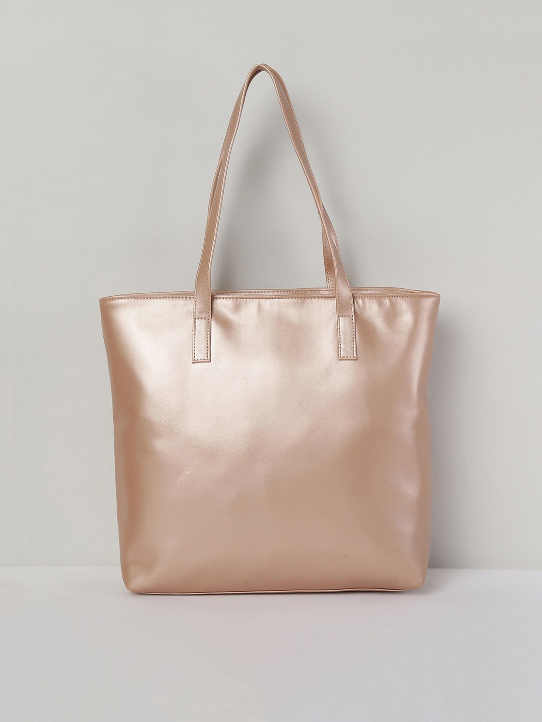 

max Women Solid Zip Closure Tote Bag, Rose gold