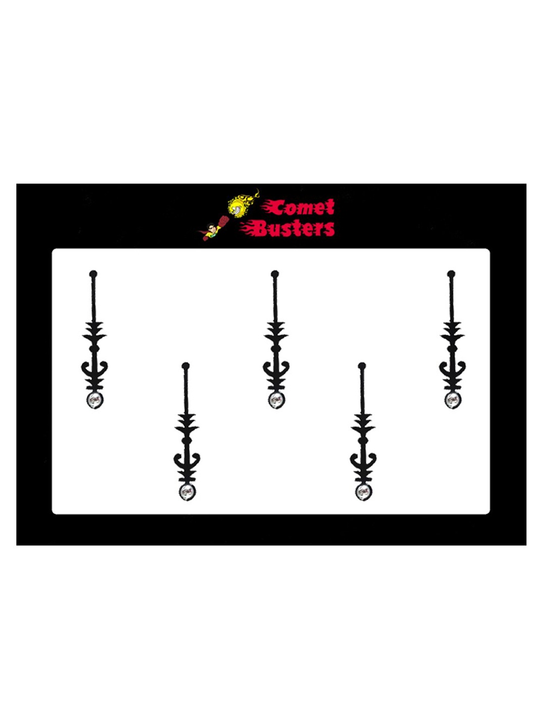 

Comet Busters 5 Pcs Embellished Reusable Designer Bindis - Black