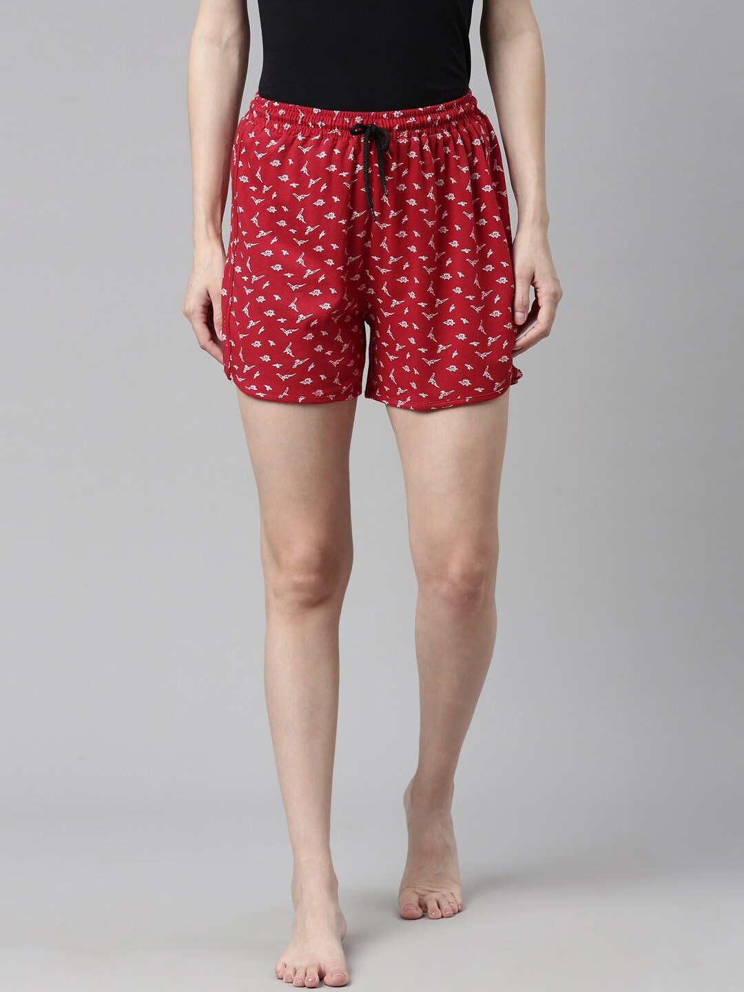 

Curare Women Printed Lounge Shorts, Red