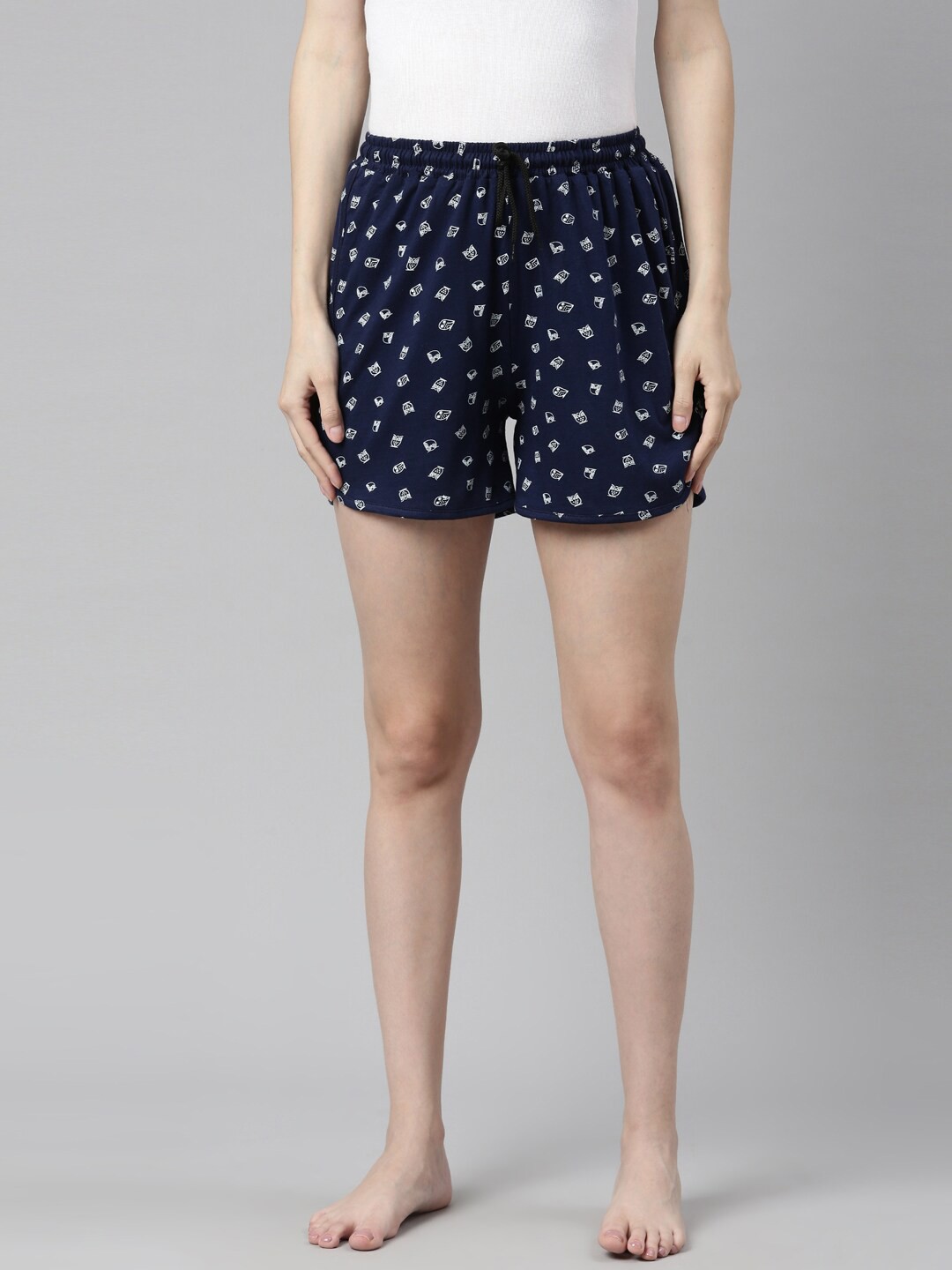 

Curare Women Printed Lounge Shorts, Navy blue
