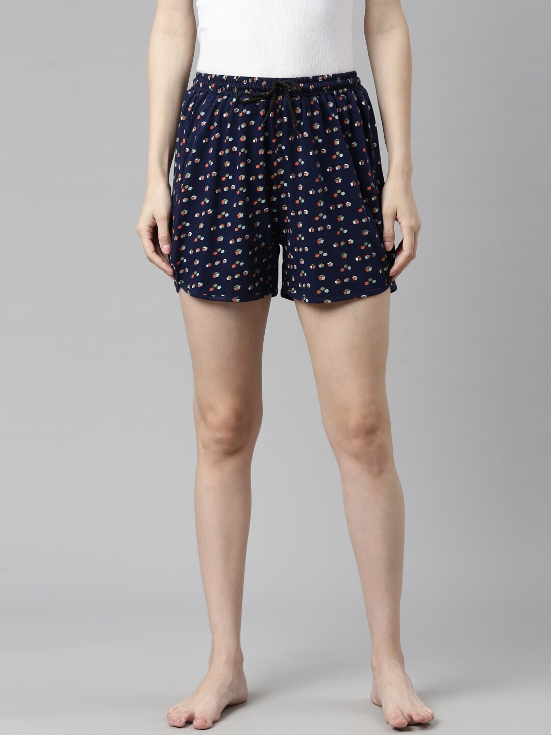 

Curare Women Printed Lounge Shorts, Navy blue