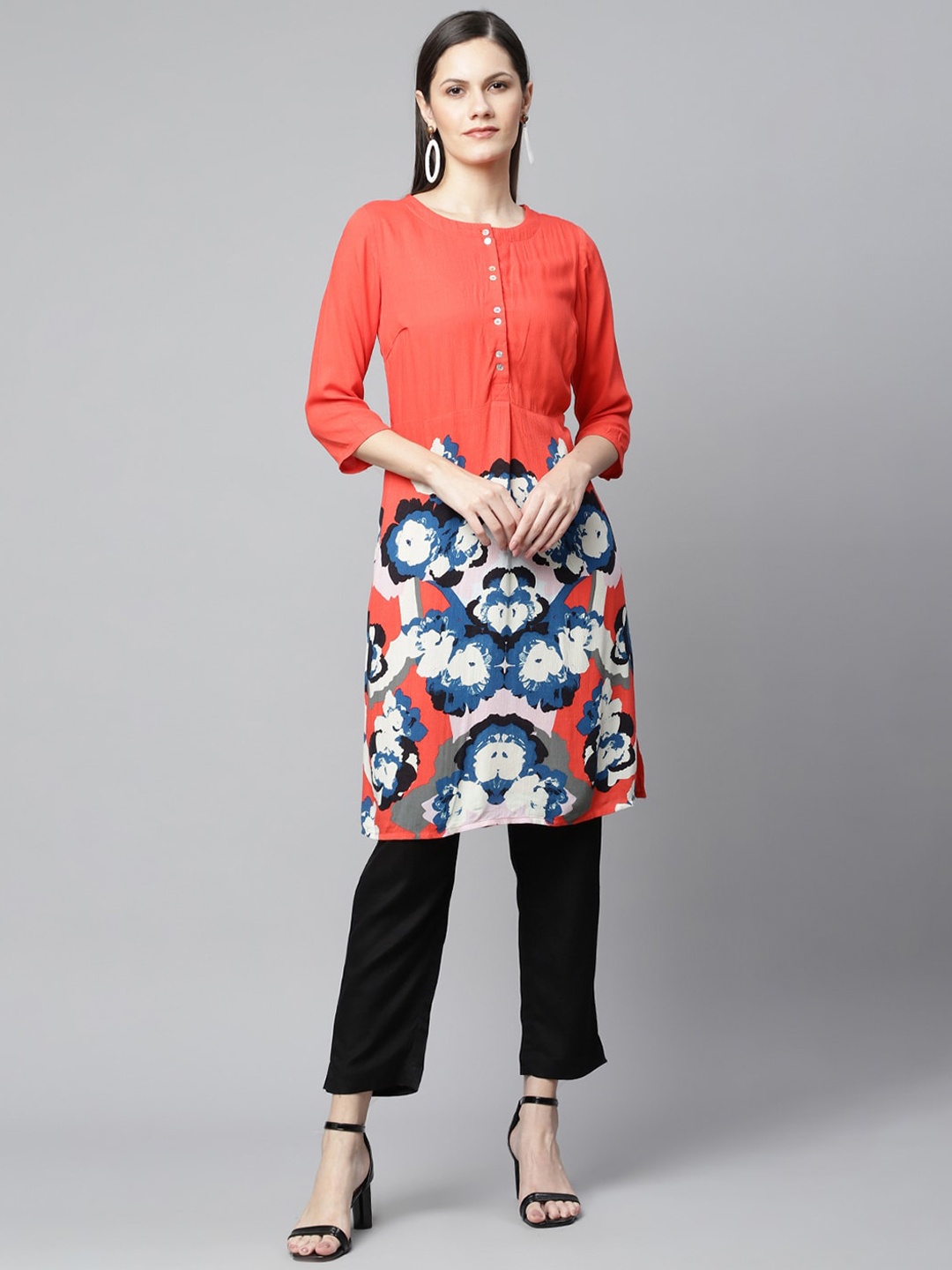 

BARARA ETHNIC Women Red Floral Printed Pure Cotton Kurta with Trousers