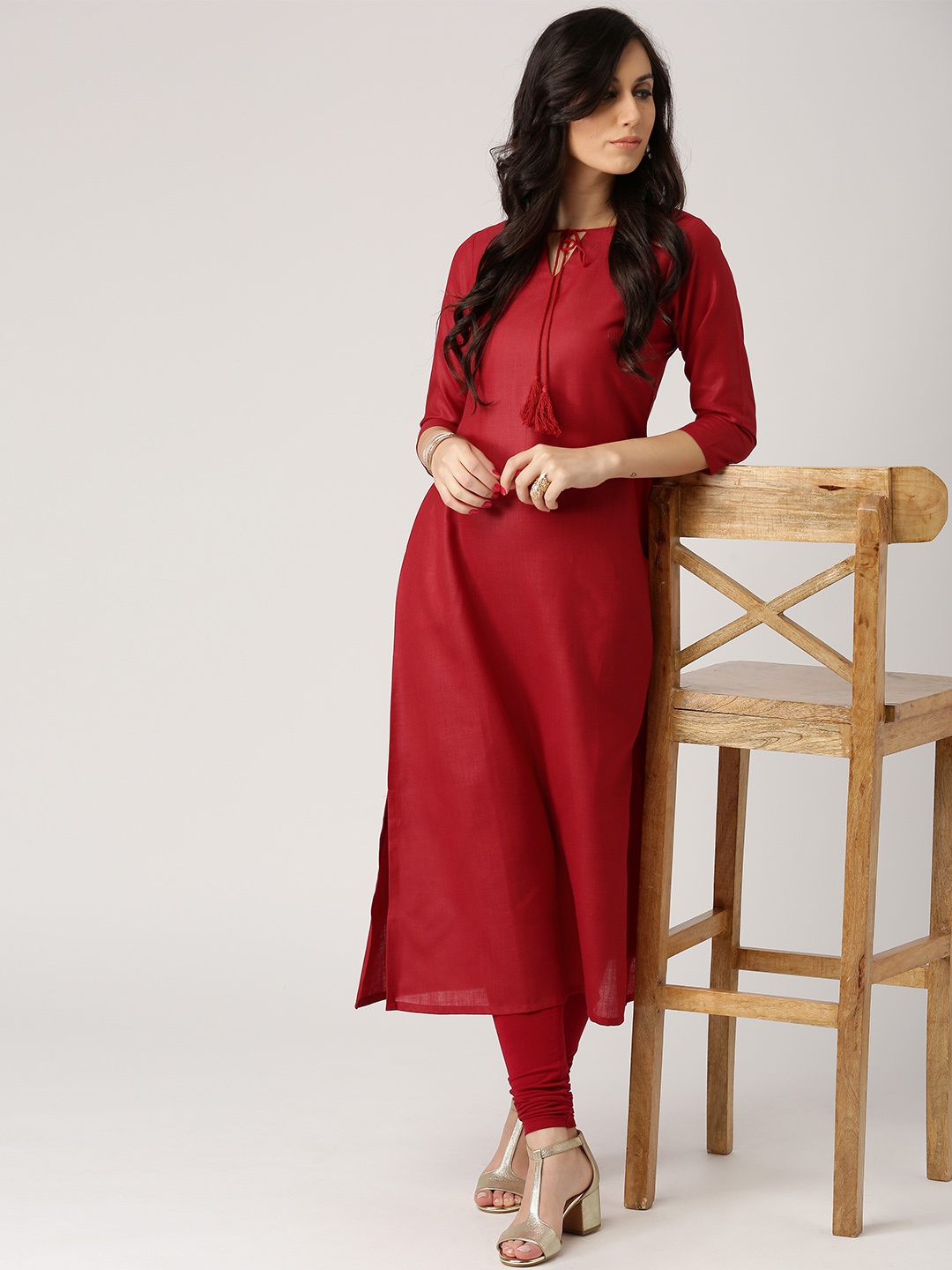 

Libas Women Maroon Solid Straight Kurta