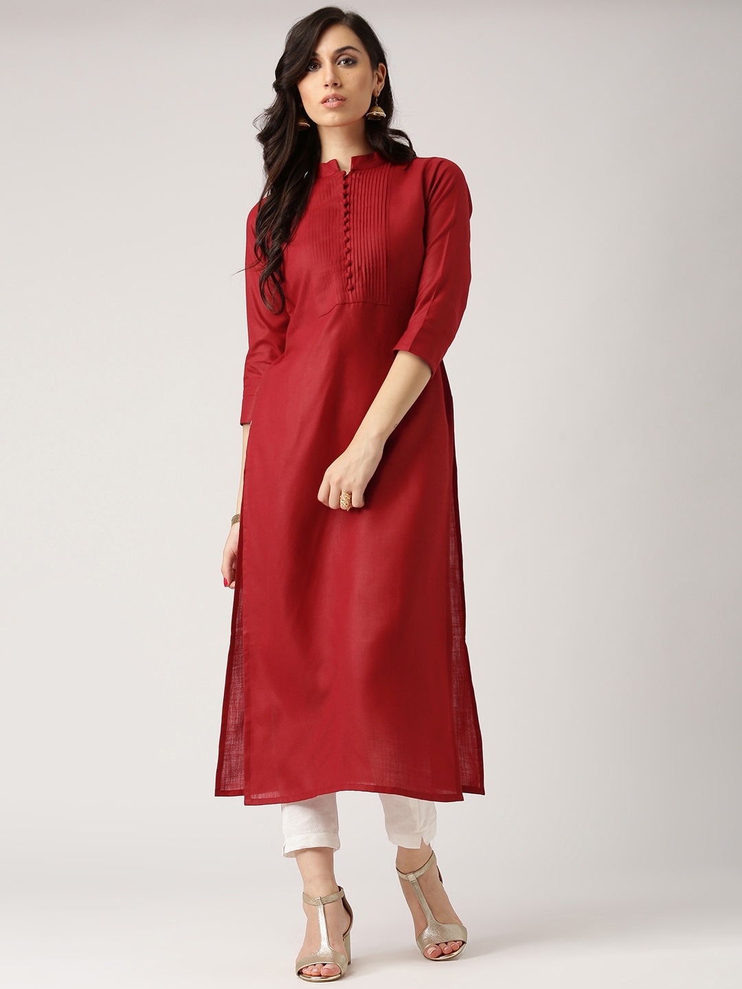 

Libas Women Maroon Solid Straight Kurta