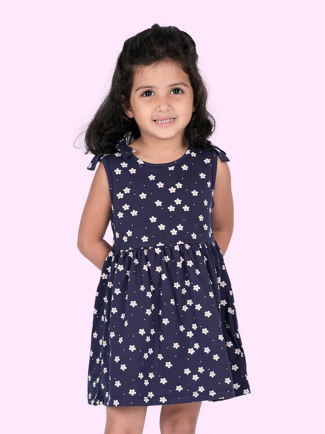 

Zalio Girls Navy Blue Floral Cotton Dress