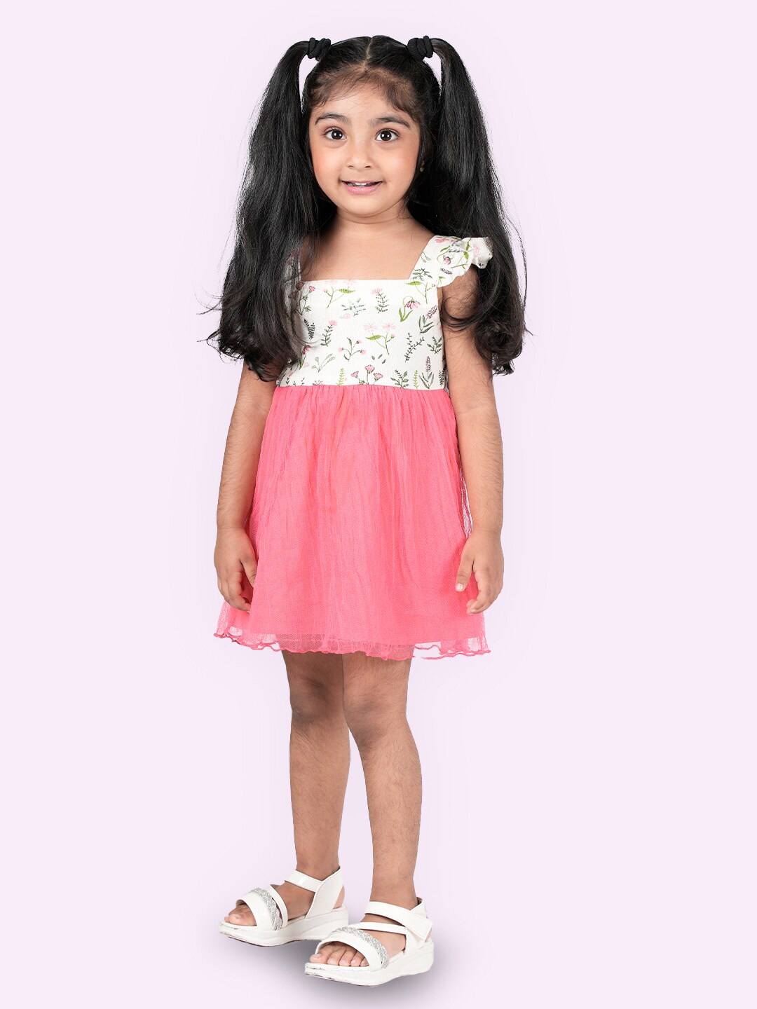 

Zalio Kids Girls Off White & Pink Floral Cotton A-Line Dress