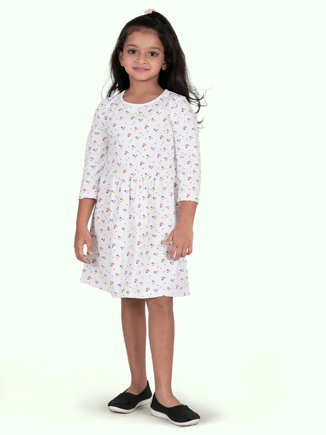 

Zalio Girls White & Yellow Cotton Floral Dress