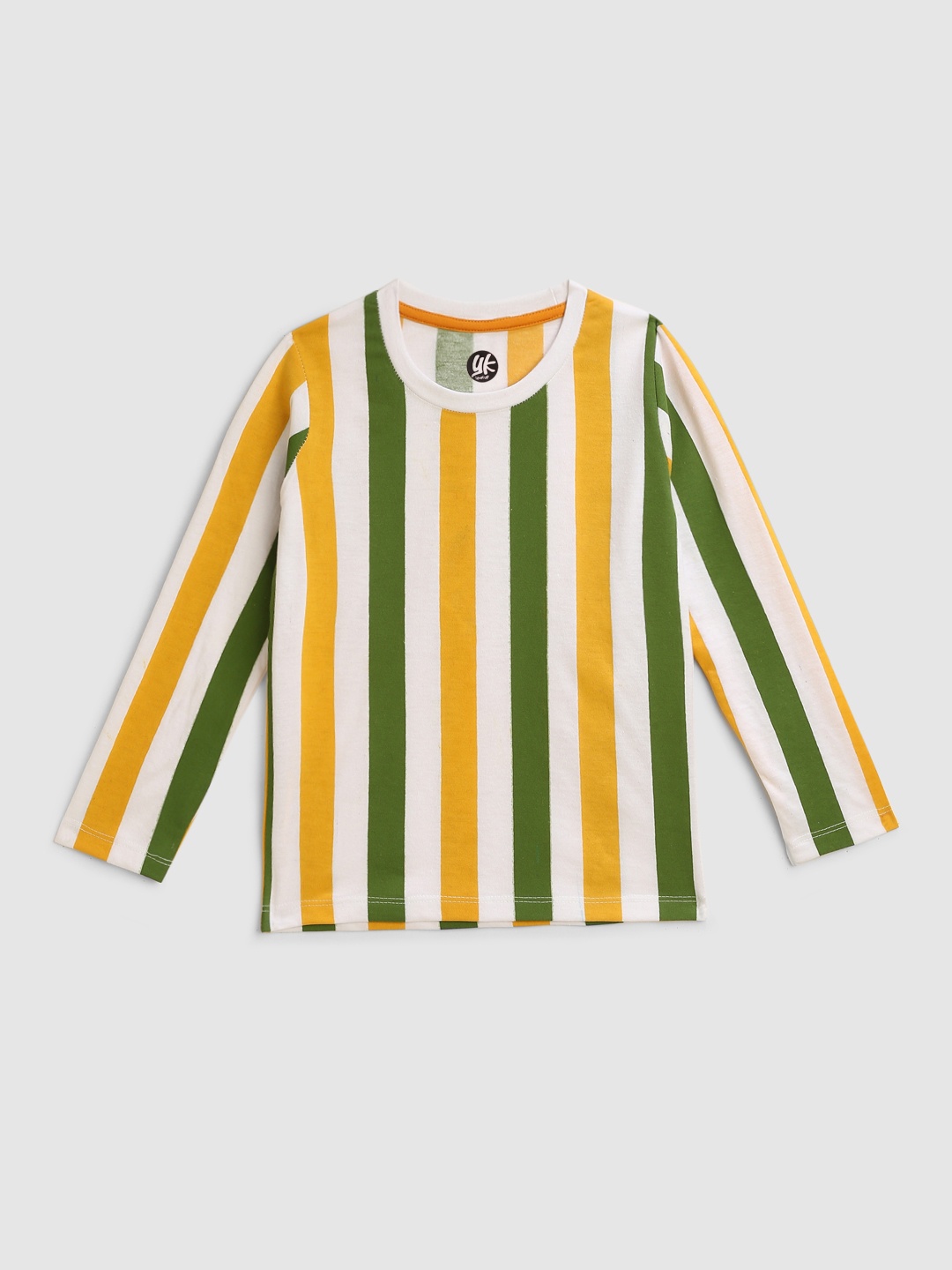 

YK Boys Green White & Yellow Vertical Striped T-shirt