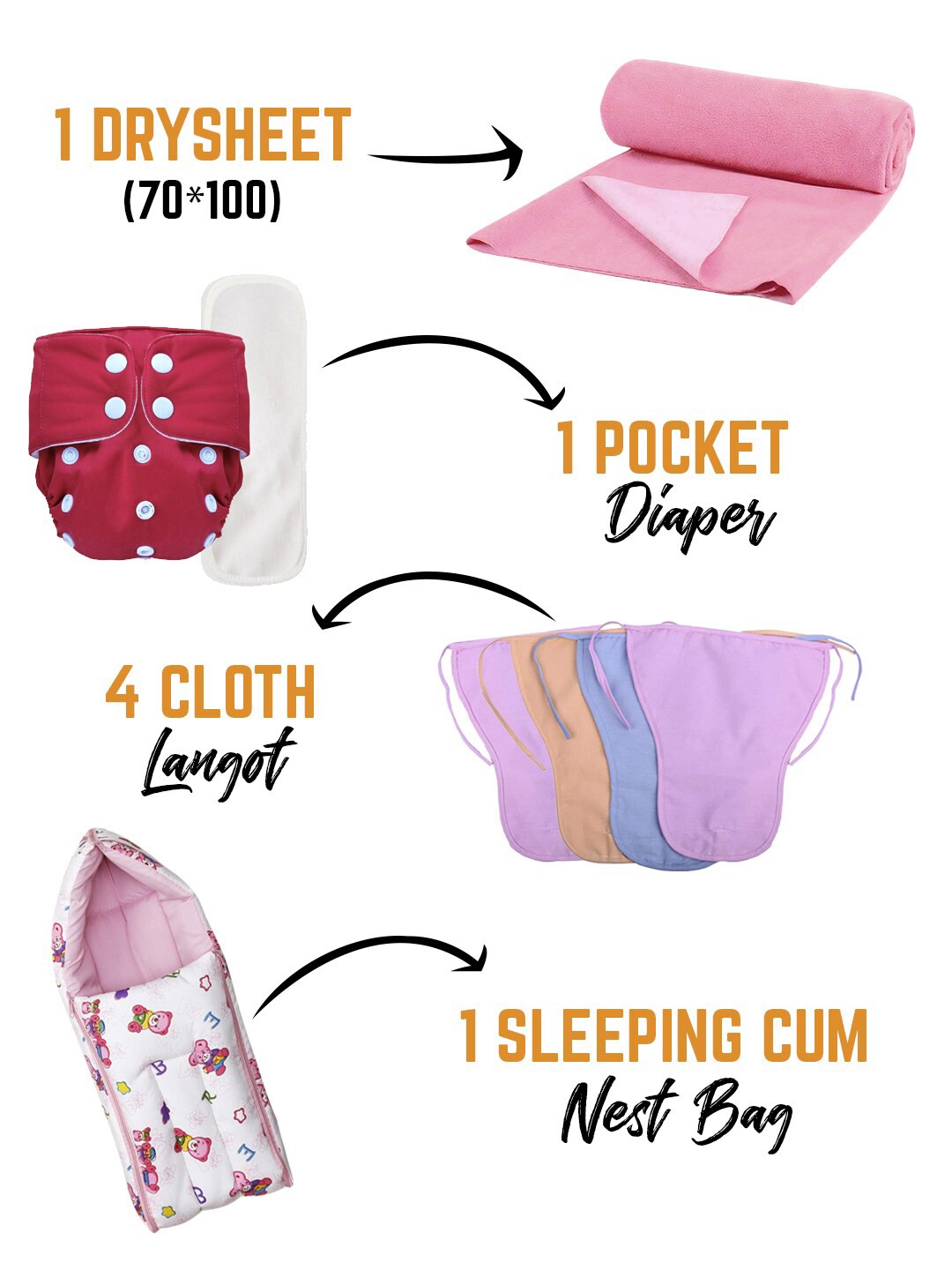 

Moms Home Baby Pink Pack of 7 Organic Cotton Sleeping Bed Gift Set, Multi