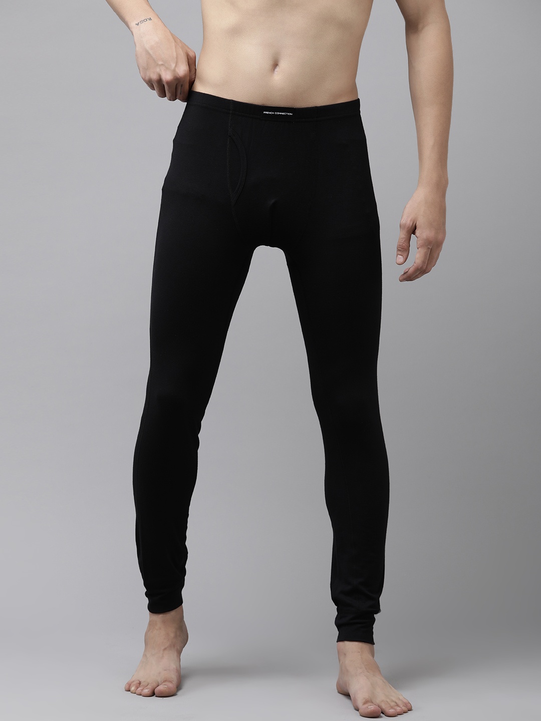 

FCUK Men Black Solid Thermal Bottoms