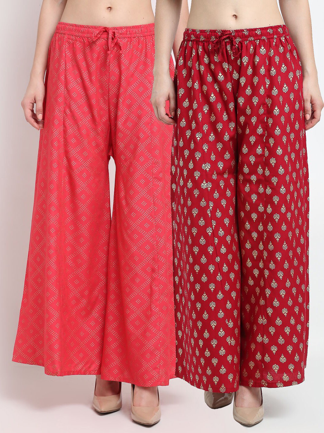 

GRACIT Women Orange & Maroon 2 Printed Knitted Ethnic Palazzos