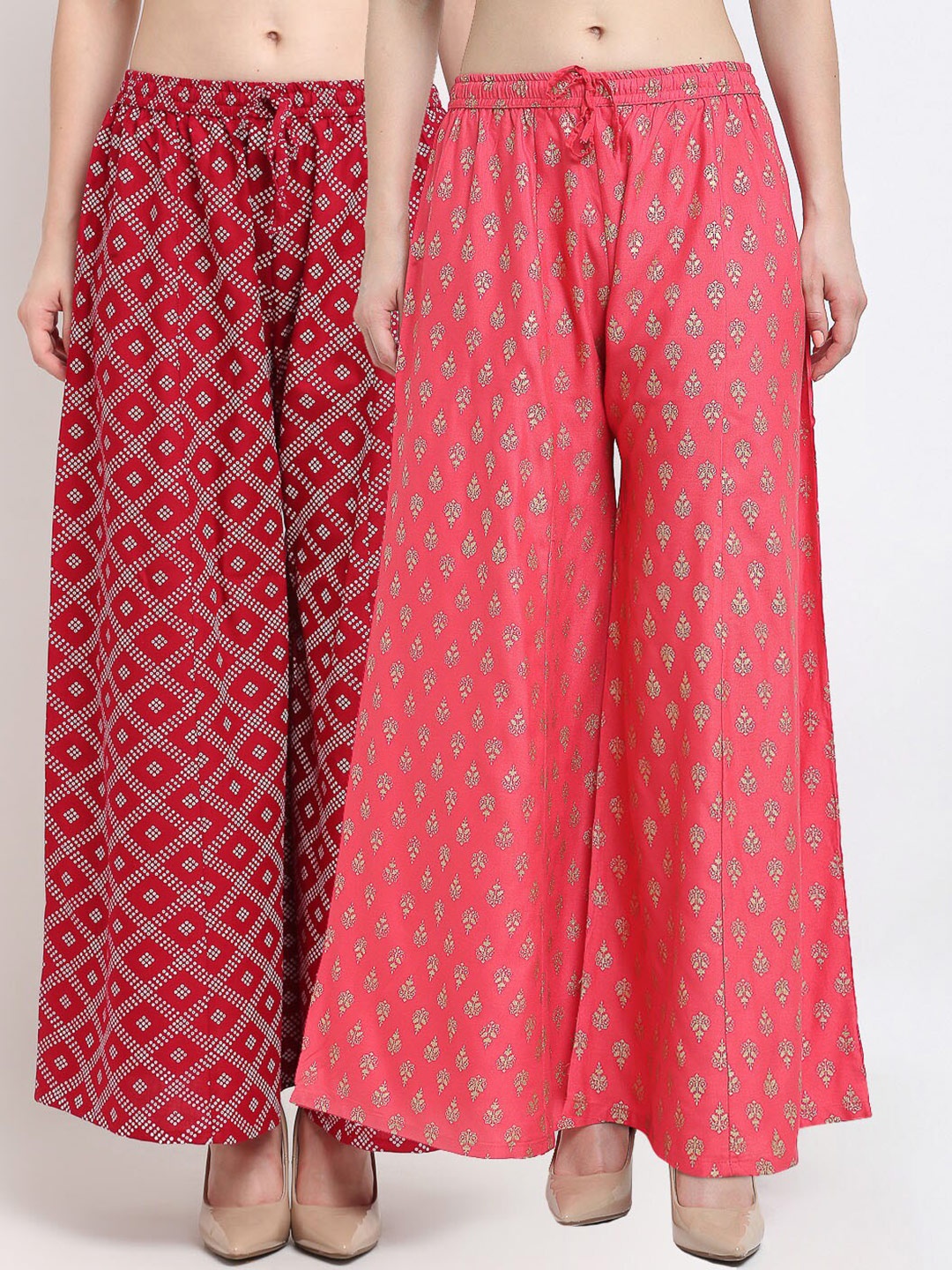 

GRACIT Women Maroon & Rose 2 Ethnic Motifs Printed Knitted Ethnic Palazzos