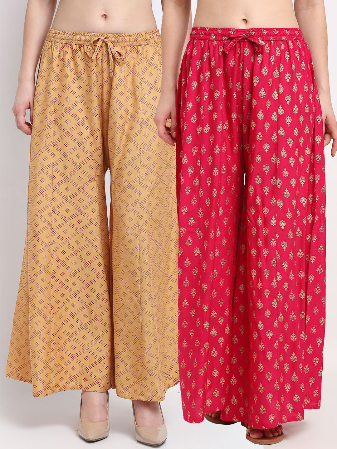 

GRACIT Women Beige & Pink 2 Printed Knitted Ethnic Palazzos