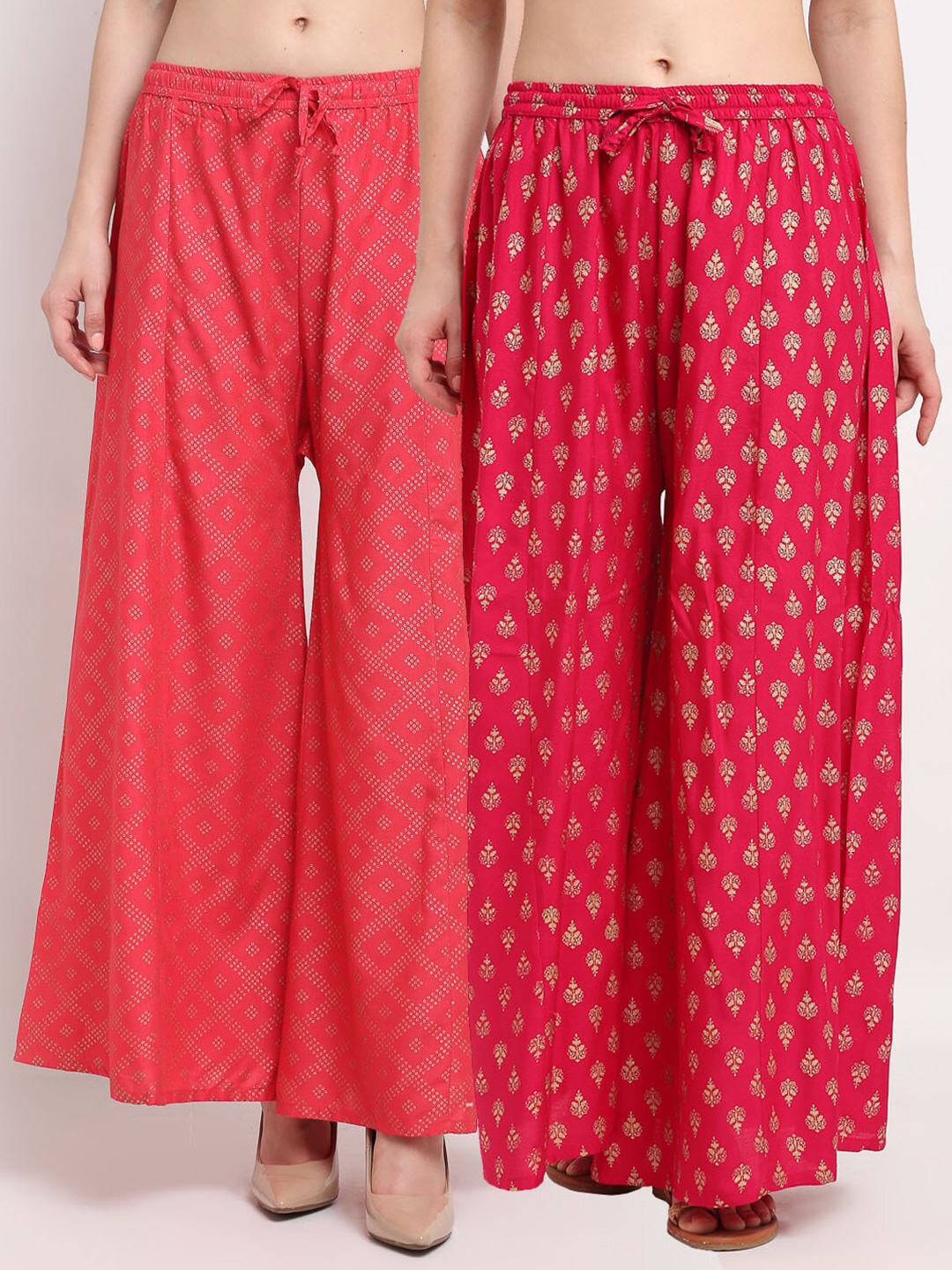 

GRACIT Women Orange & Red 2 Ethnic Motifs Printed Flared Knitted Palazzos