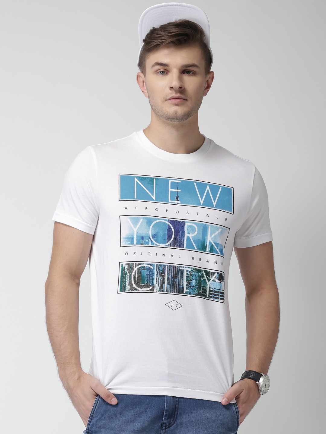

Aeropostale Men White Printed Round Neck T-shirt