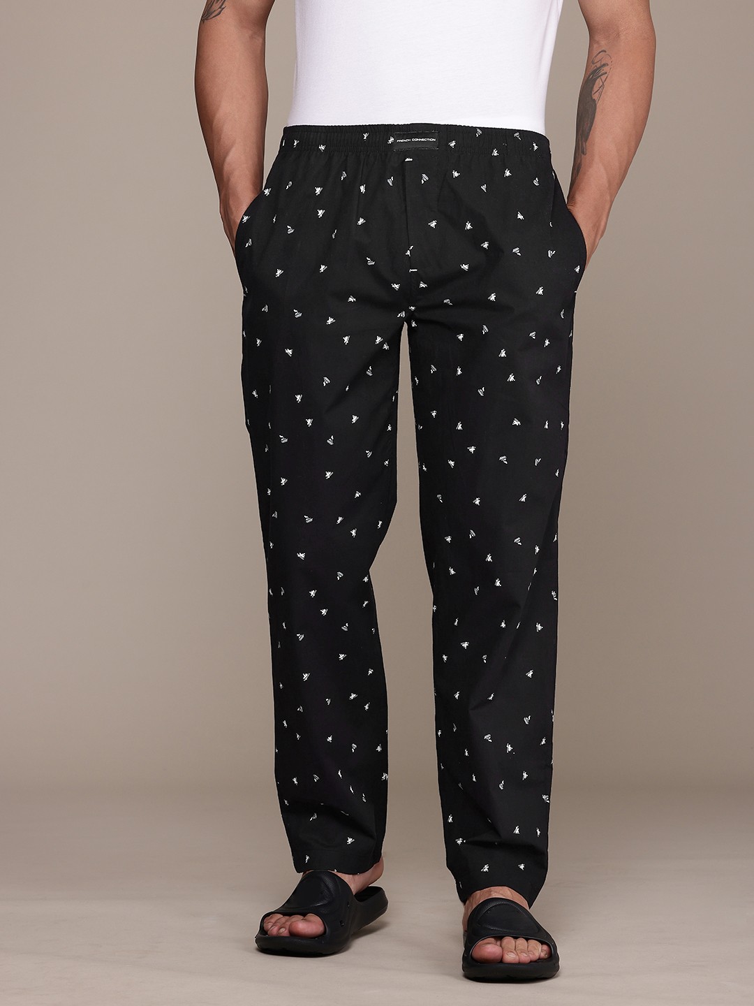

FCUK Men Pure Cotton Nautica Printed Lounge Pants, Black