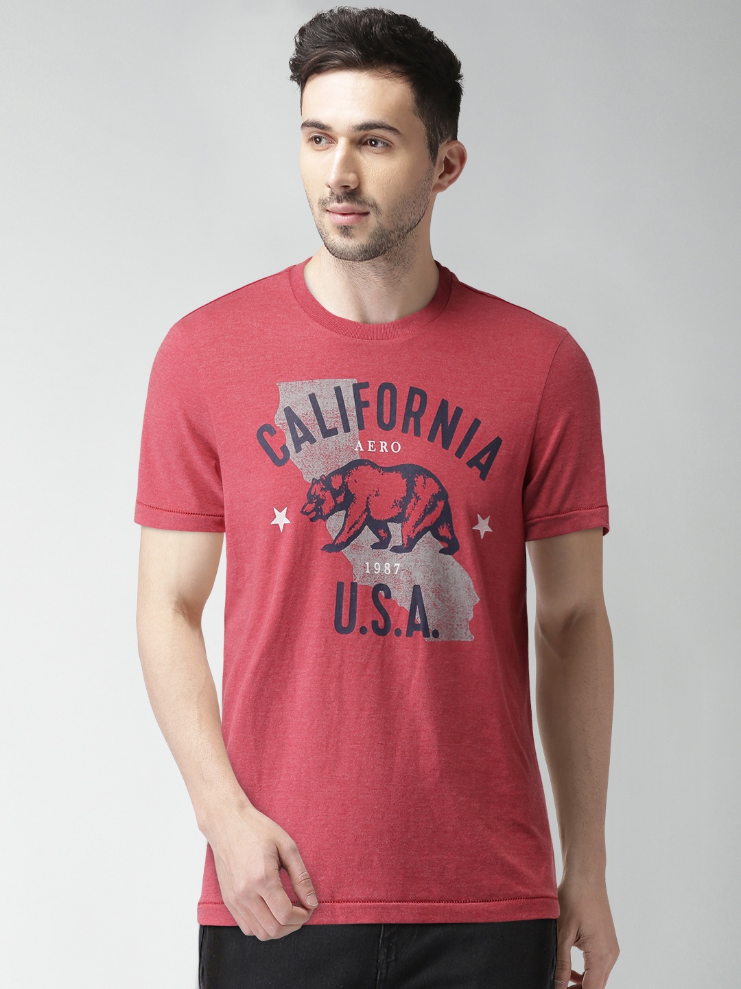 

Aeropostale Men Red Printed Round Neck T-shirt