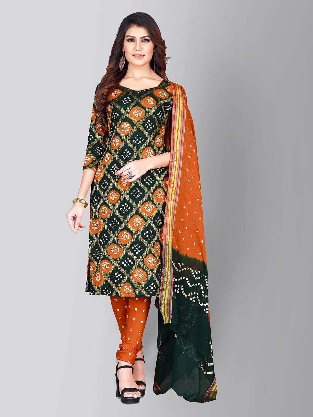 

Divine International Trading Co Green & Brown Dyed Unstitched Dress Material