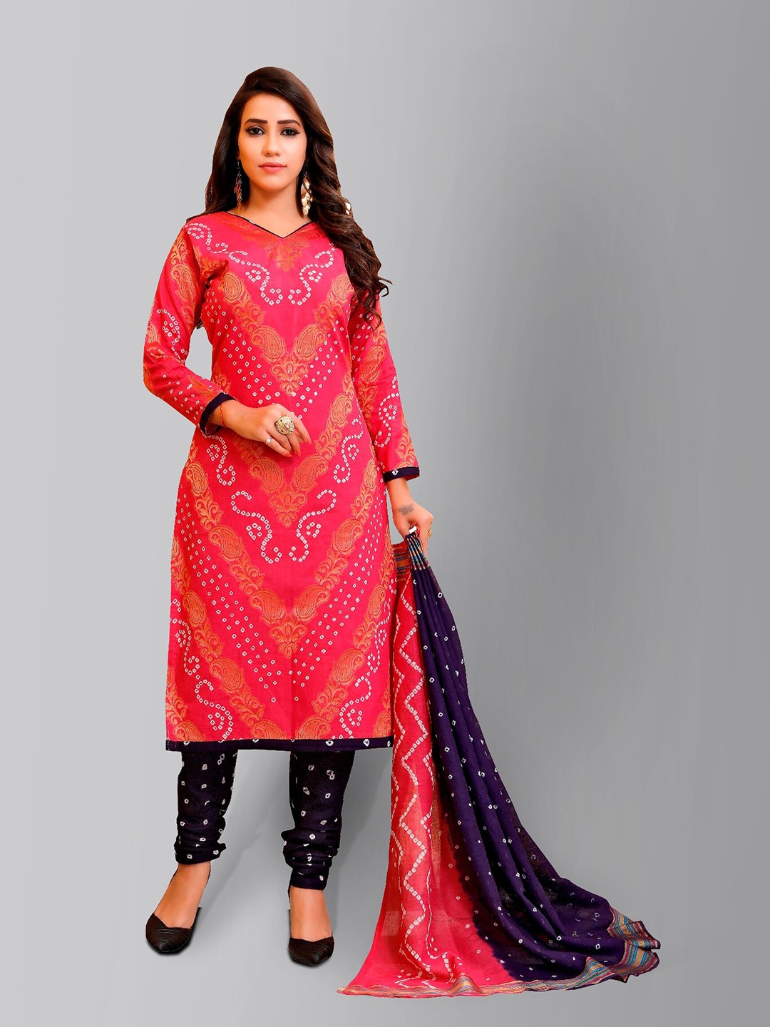 

Divine International Trading Co Pink & Blue Dyed Unstitched Dress Material
