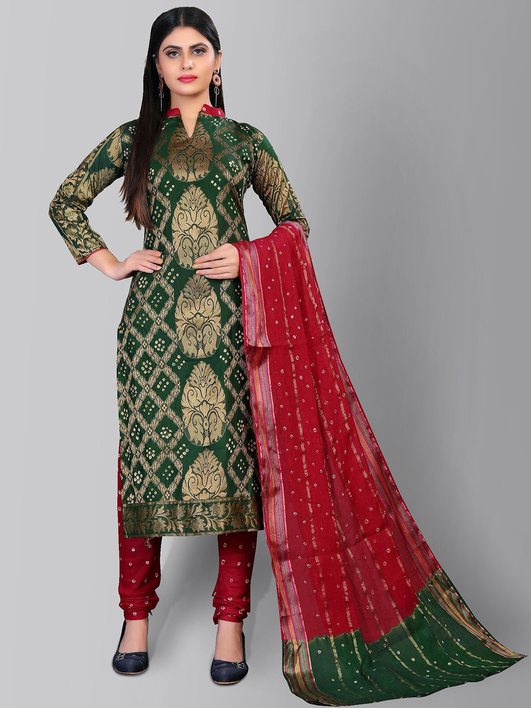 

Divine International Trading Co Green & Red Dyed Unstitched Dress Material
