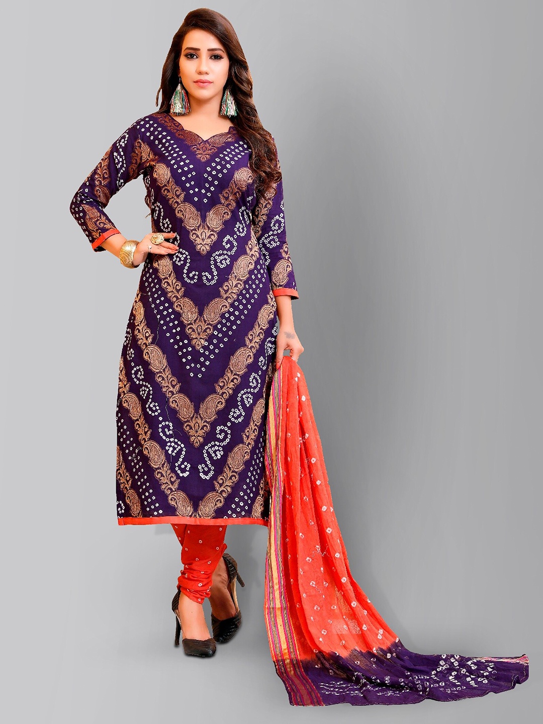 

Divine International Trading Co Blue & Orange Dyed Unstitched Dress Material