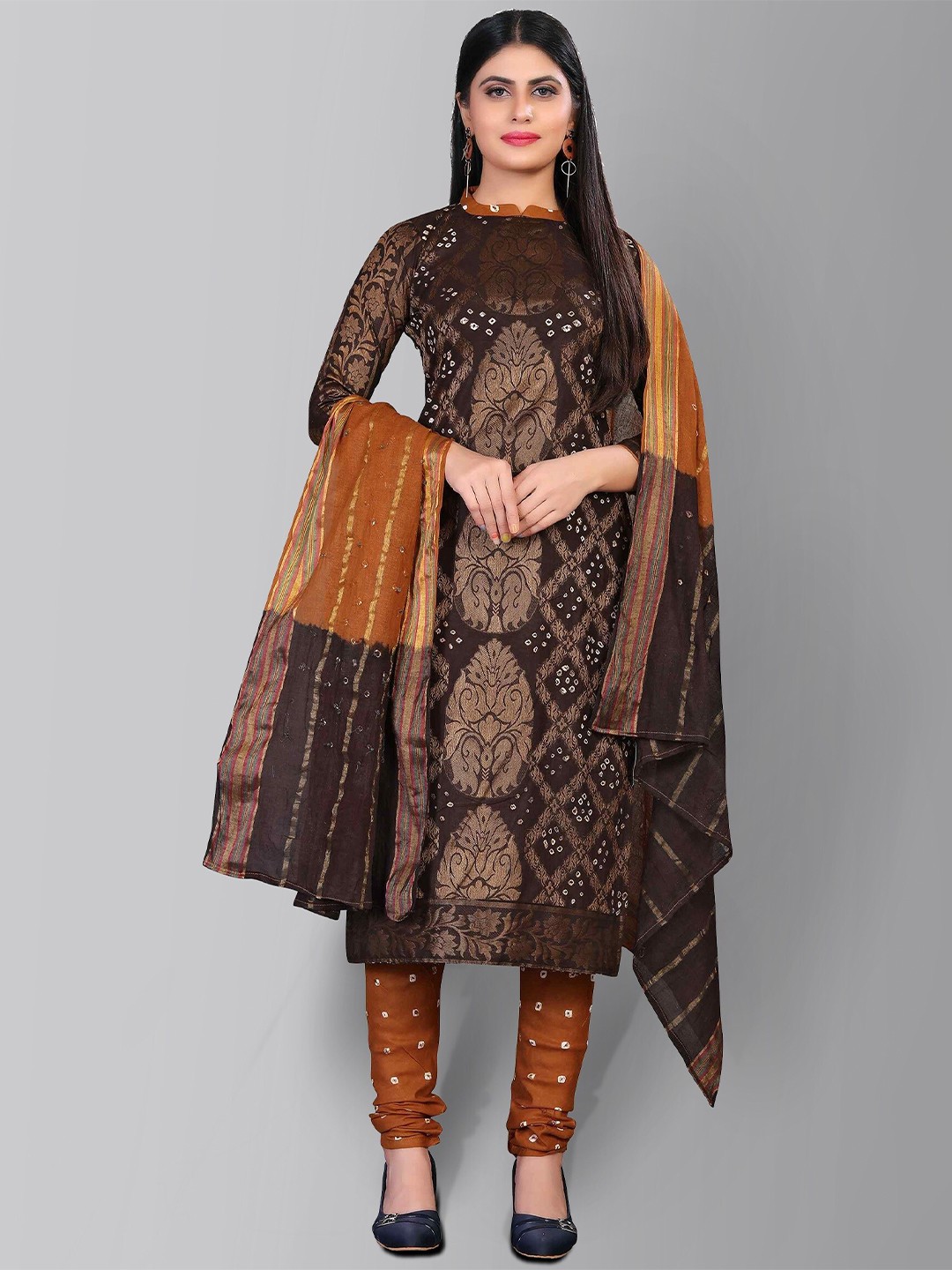 

Divine International Trading Co Brown & Black Dyed Unstitched Dress Material