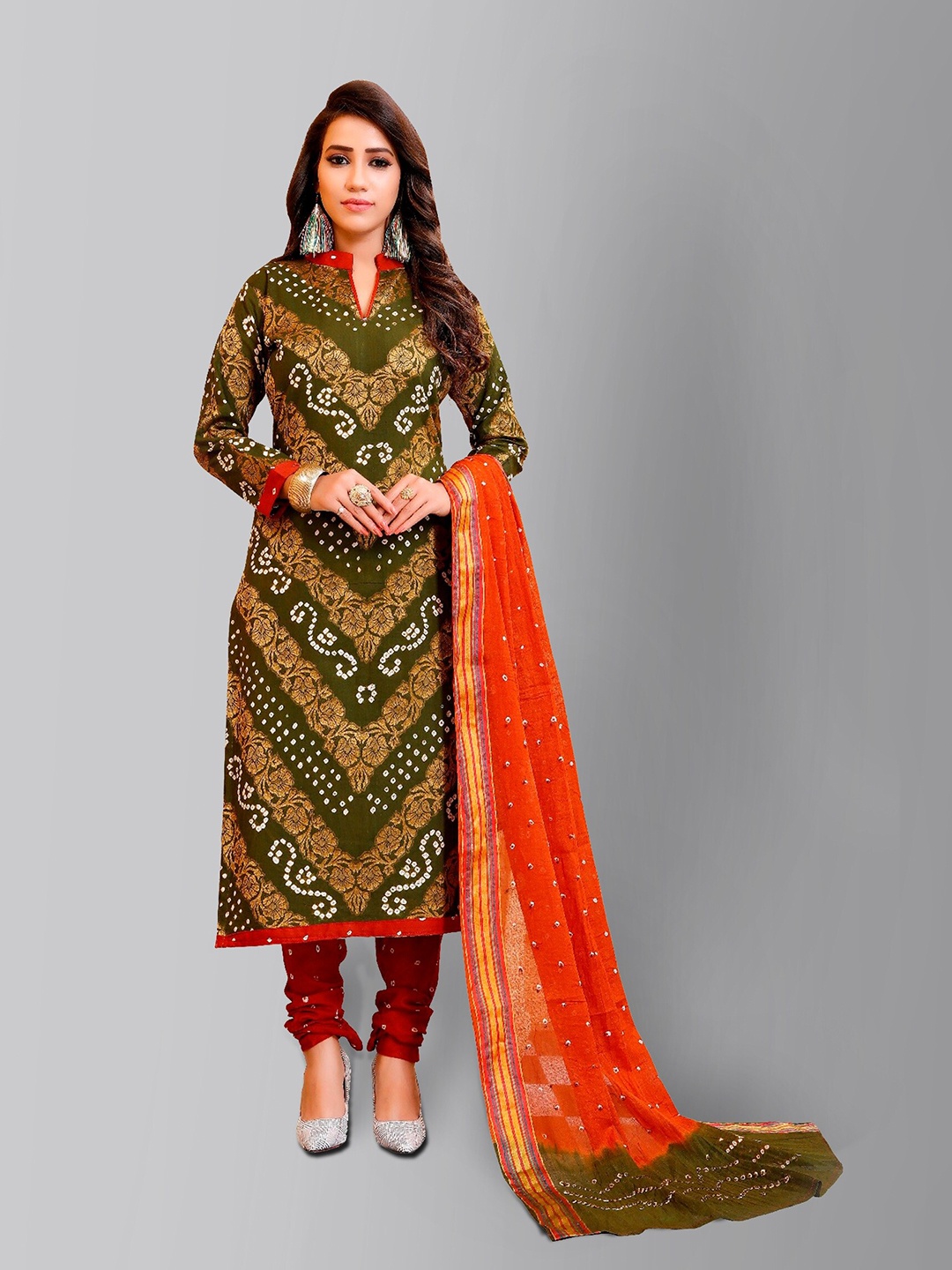 

Divine International Trading Co Green & Brown Dyed Unstitched Dress Material