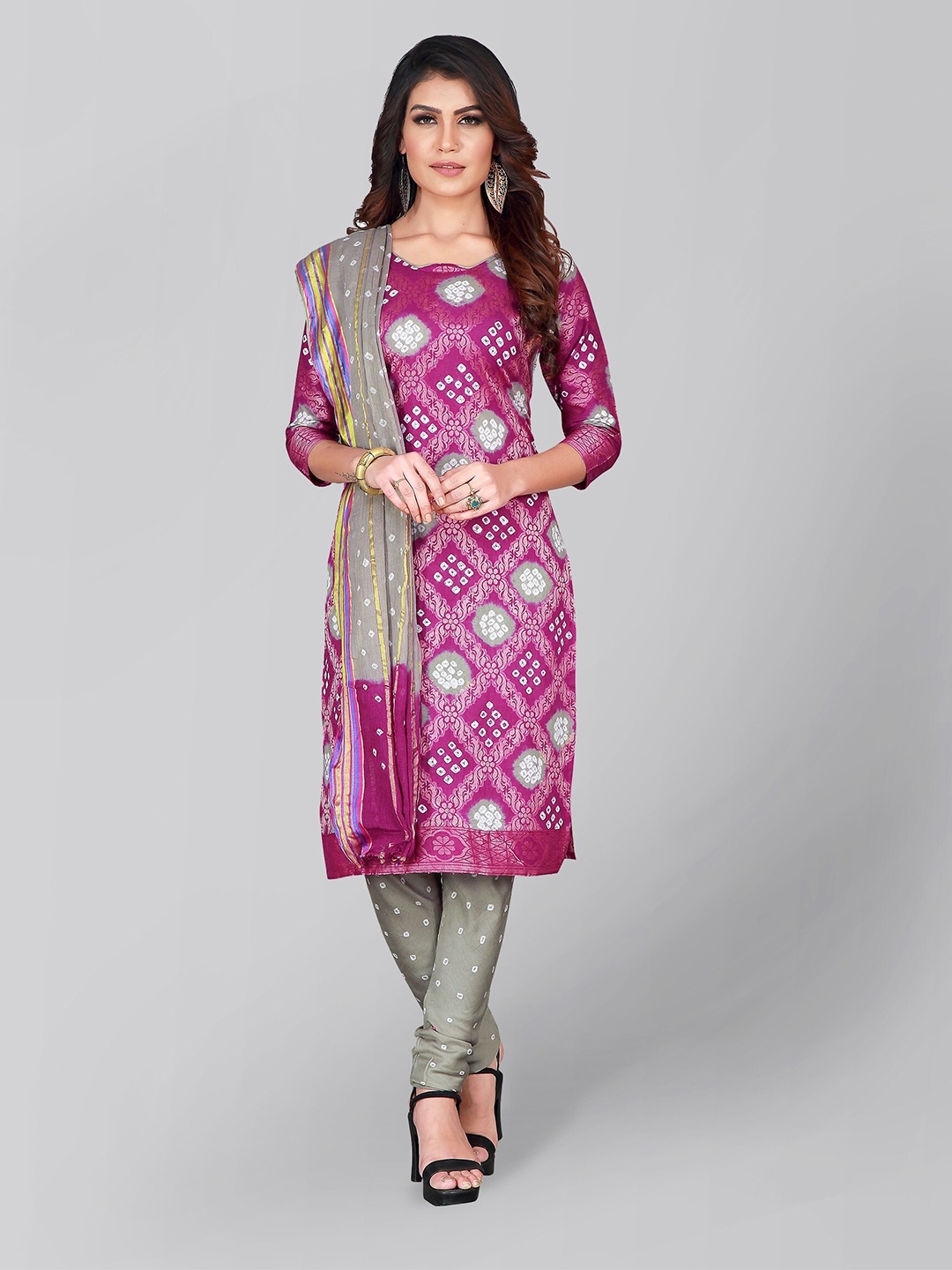 

Divine International Trading Co Purple & Grey Dyed Unstitched Dress Material