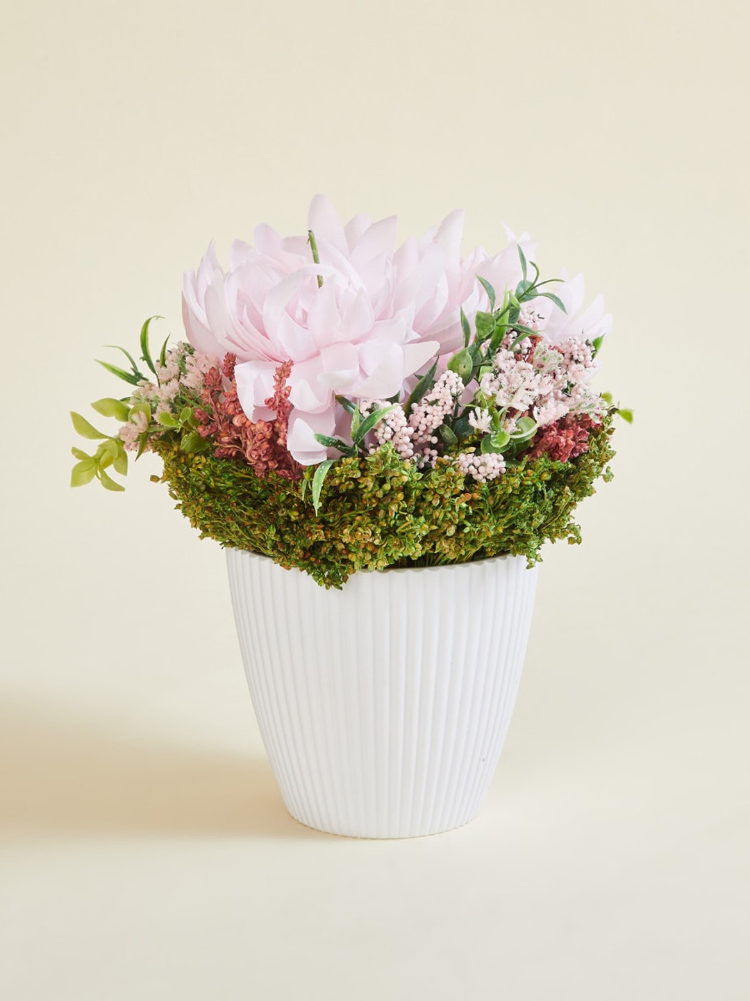 

Home Centre Pink & White Artificial Gardenia Flowers With Wooden Pot