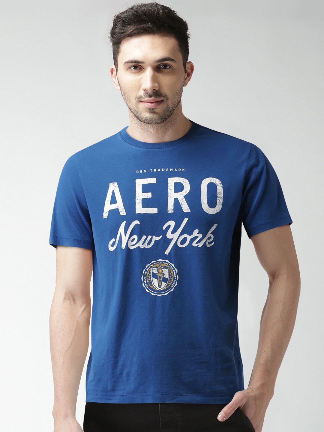 

Aeropostale Men Blue Printed Round Neck T-shirt