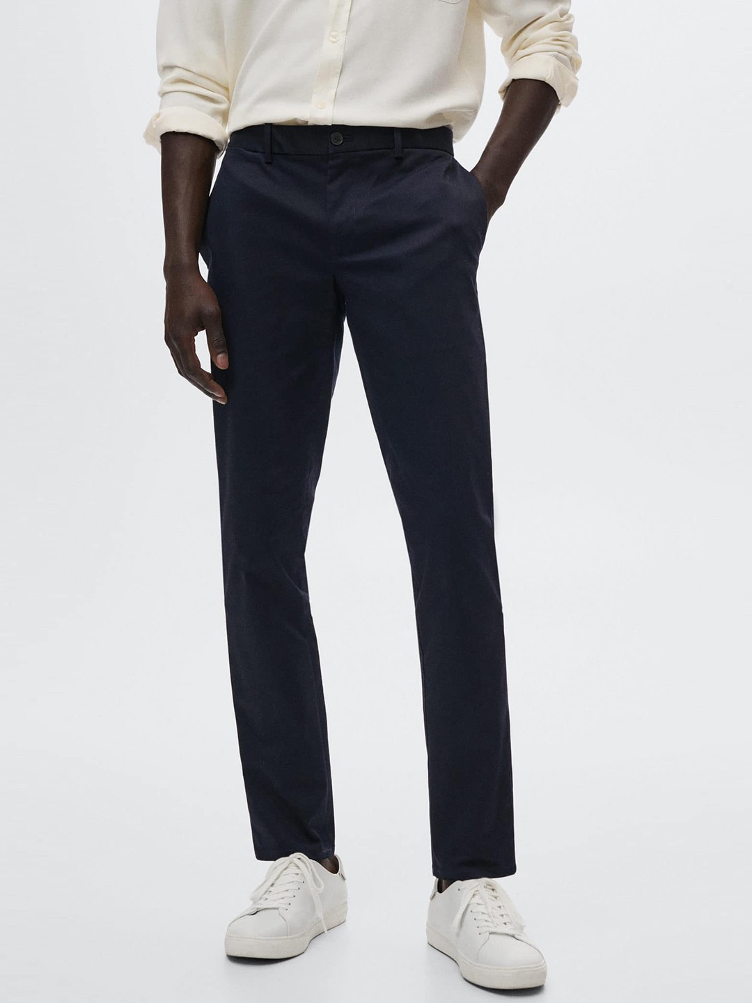 

MANGO MAN Men Navy Blue Regular Woven Trousers