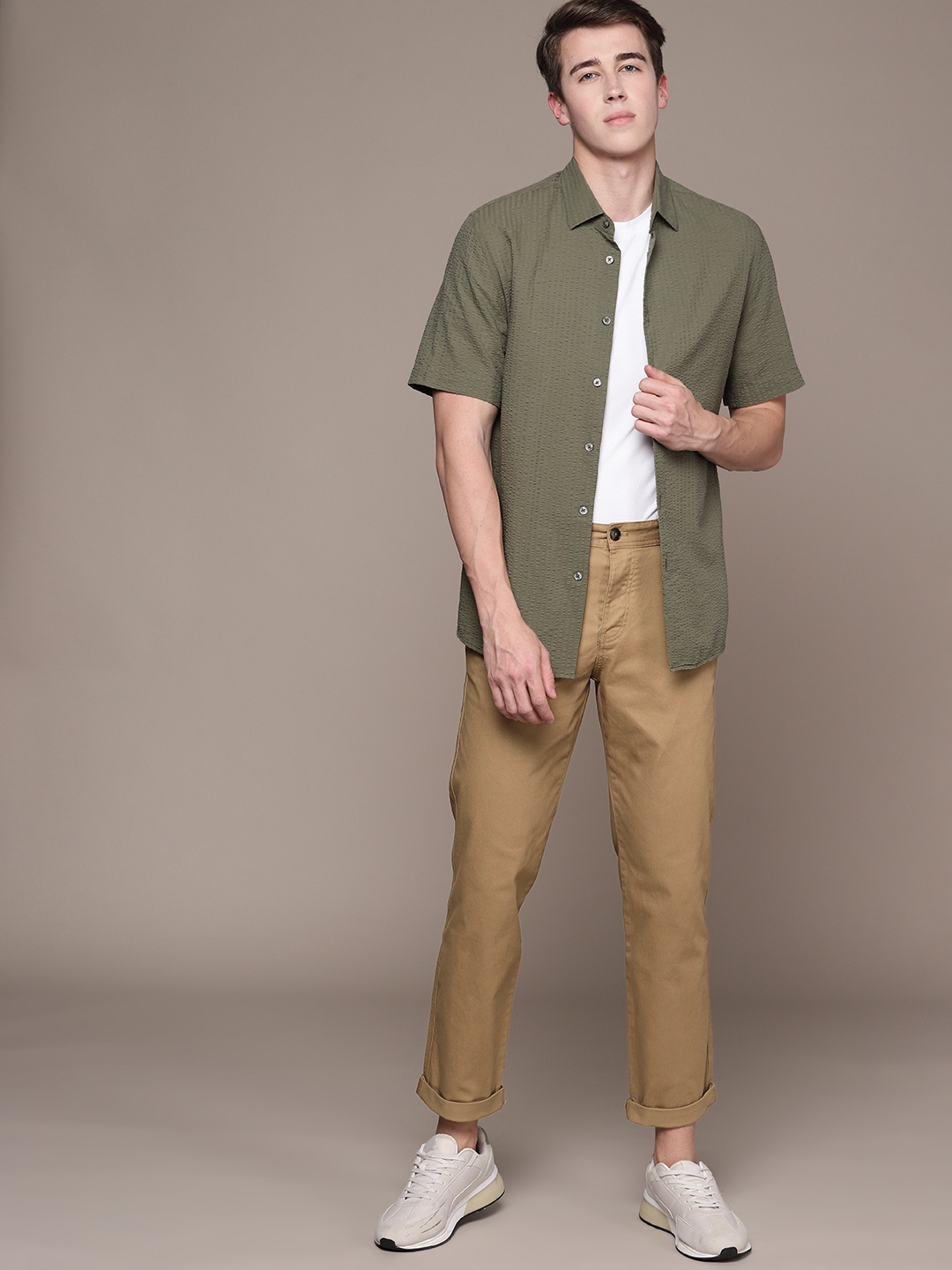 

MANGO MAN Straight Fit Stretchable Chino Trousers, Olive