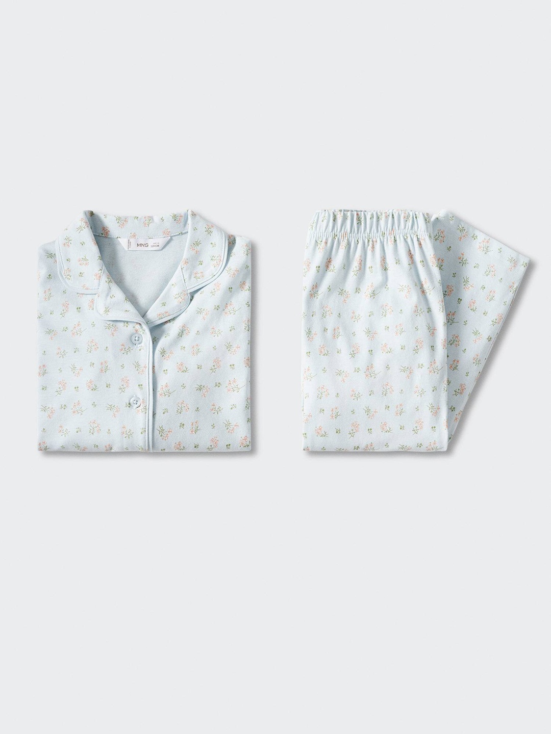 

Mango Kids Girls Floral Print Pure Cotton Sustainable Pyjama Set, Blue