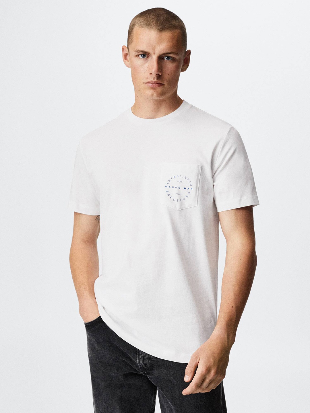 

MANGO MAN Pure Cotton T-shirt, White