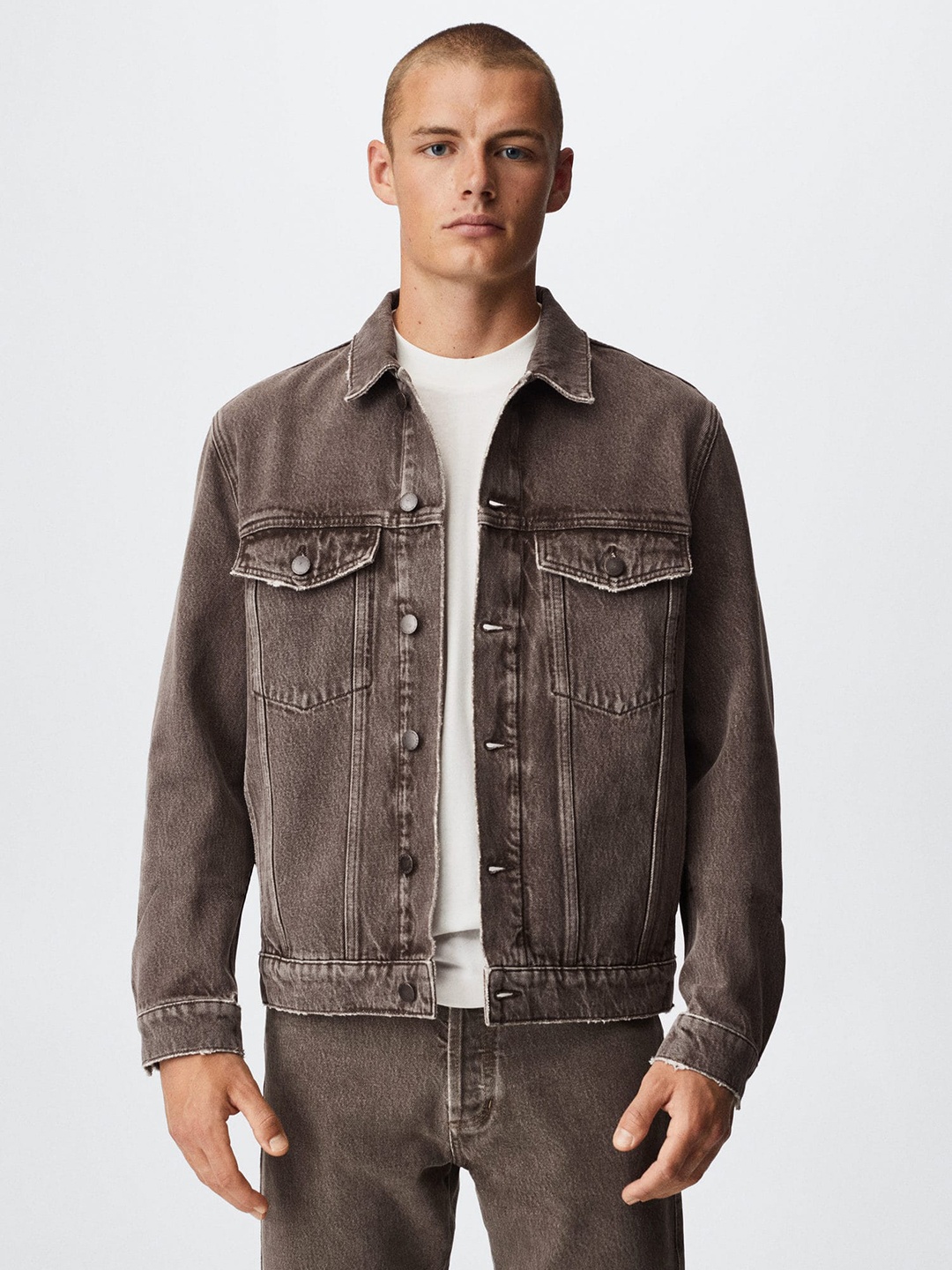 

MANGO MAN Charcoal Grey Regular Fit Sustainable Pure Cotton Denim Jacket
