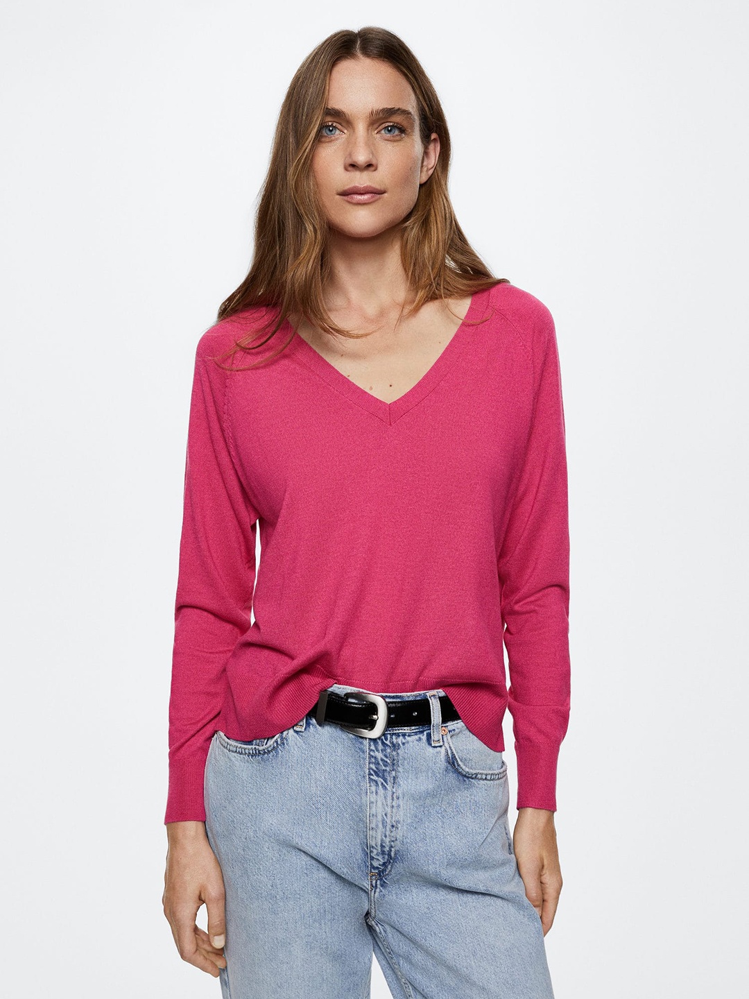 

MANGO Women Pink Solid Sweater