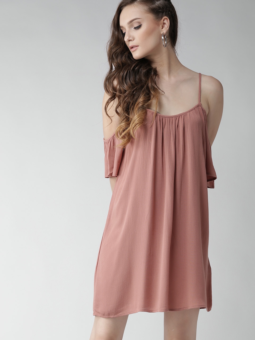 

FOREVER 21 Women Pink Solid A-Line Dress