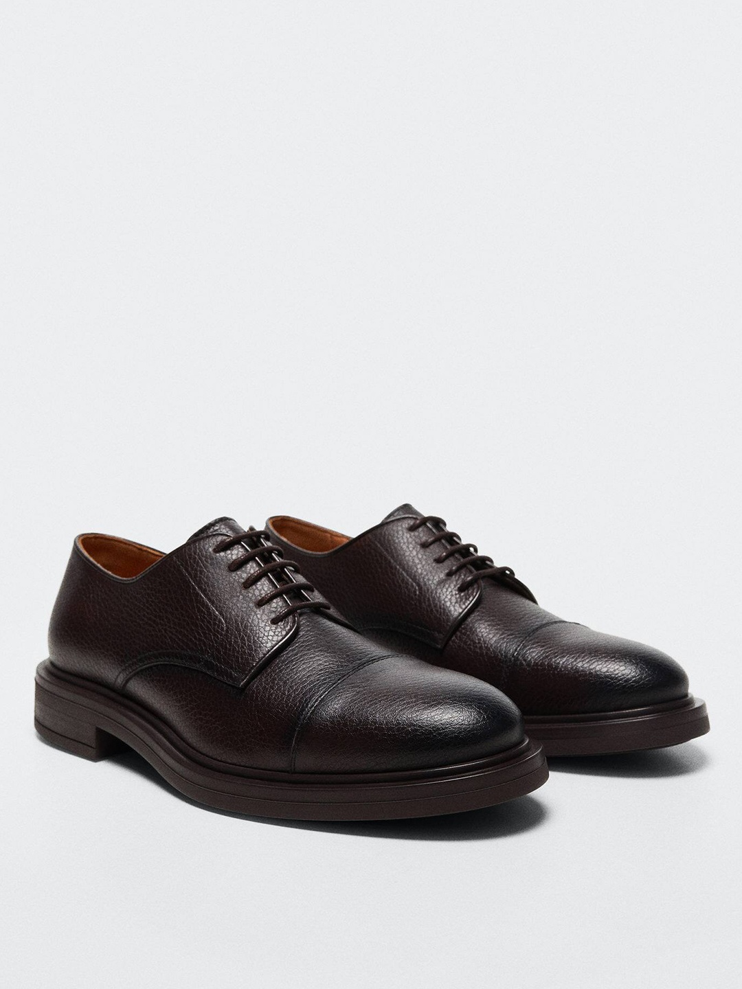 

MANGO MAN Textured Leather Sustainable Formal Derbys, Coffee brown