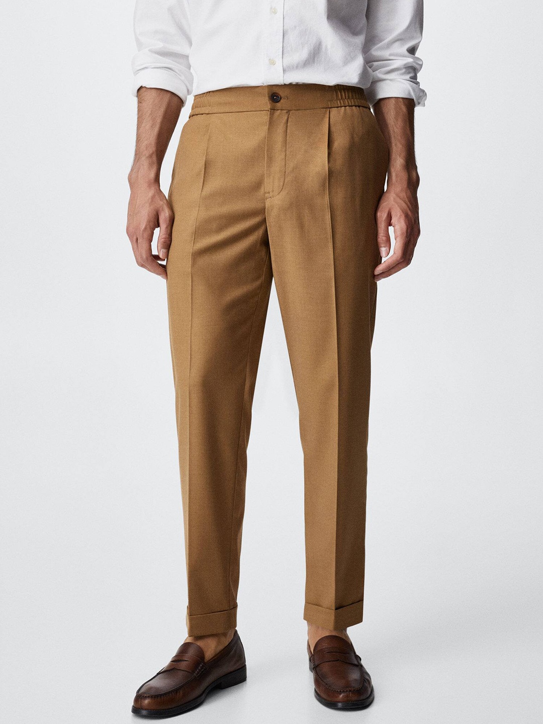 

MANGO MAN Solid Regular Fit Trousers, Beige