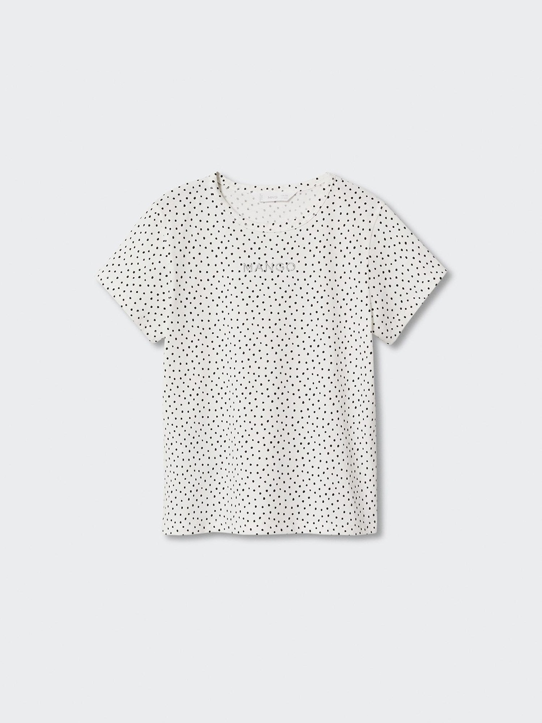 

Mango Kids Girls Off White & Black Pure Cotton Polka Dot Printed T-shirt
