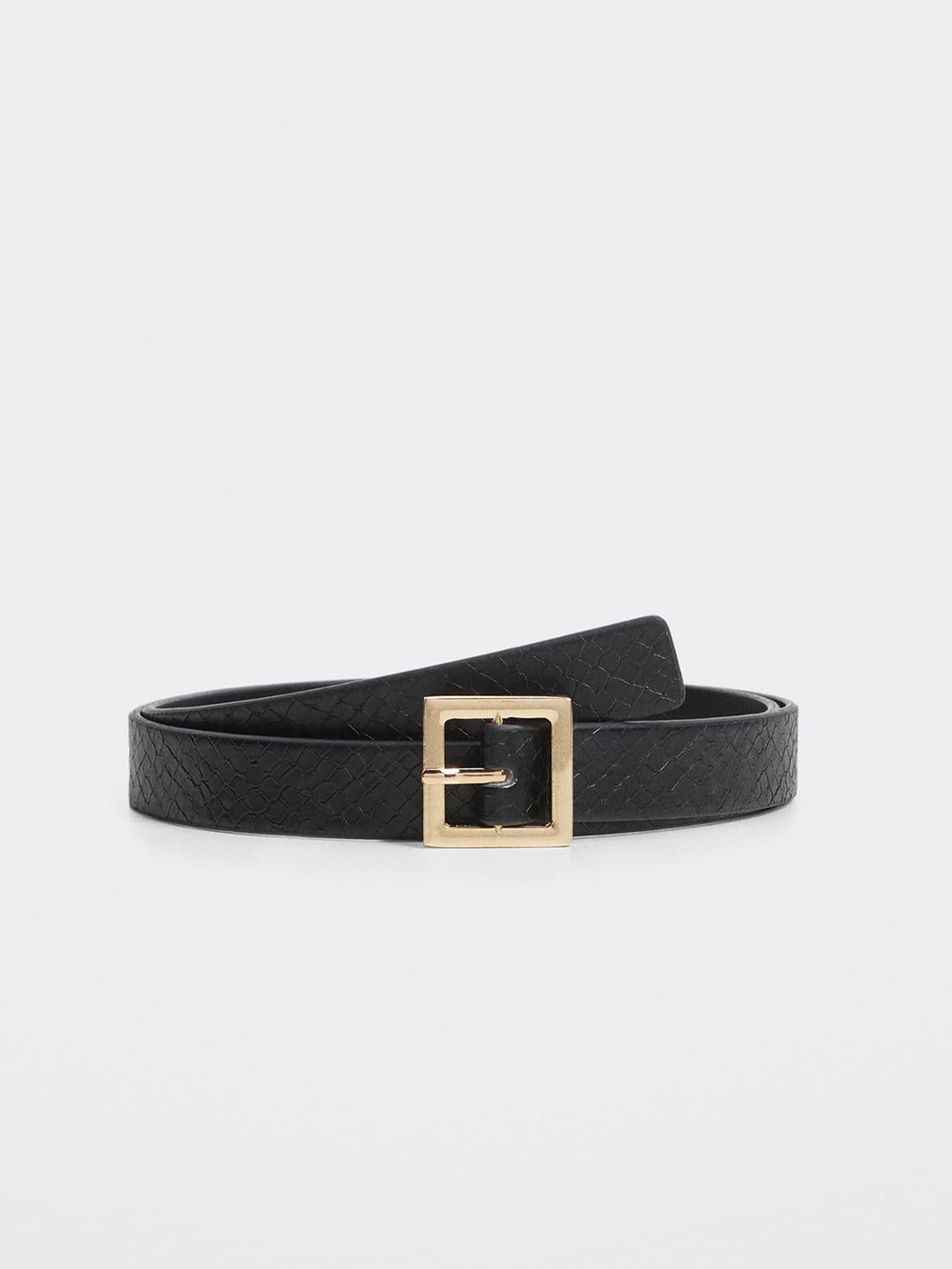 

MANGO Women Black Snake Skin Textured Belt
