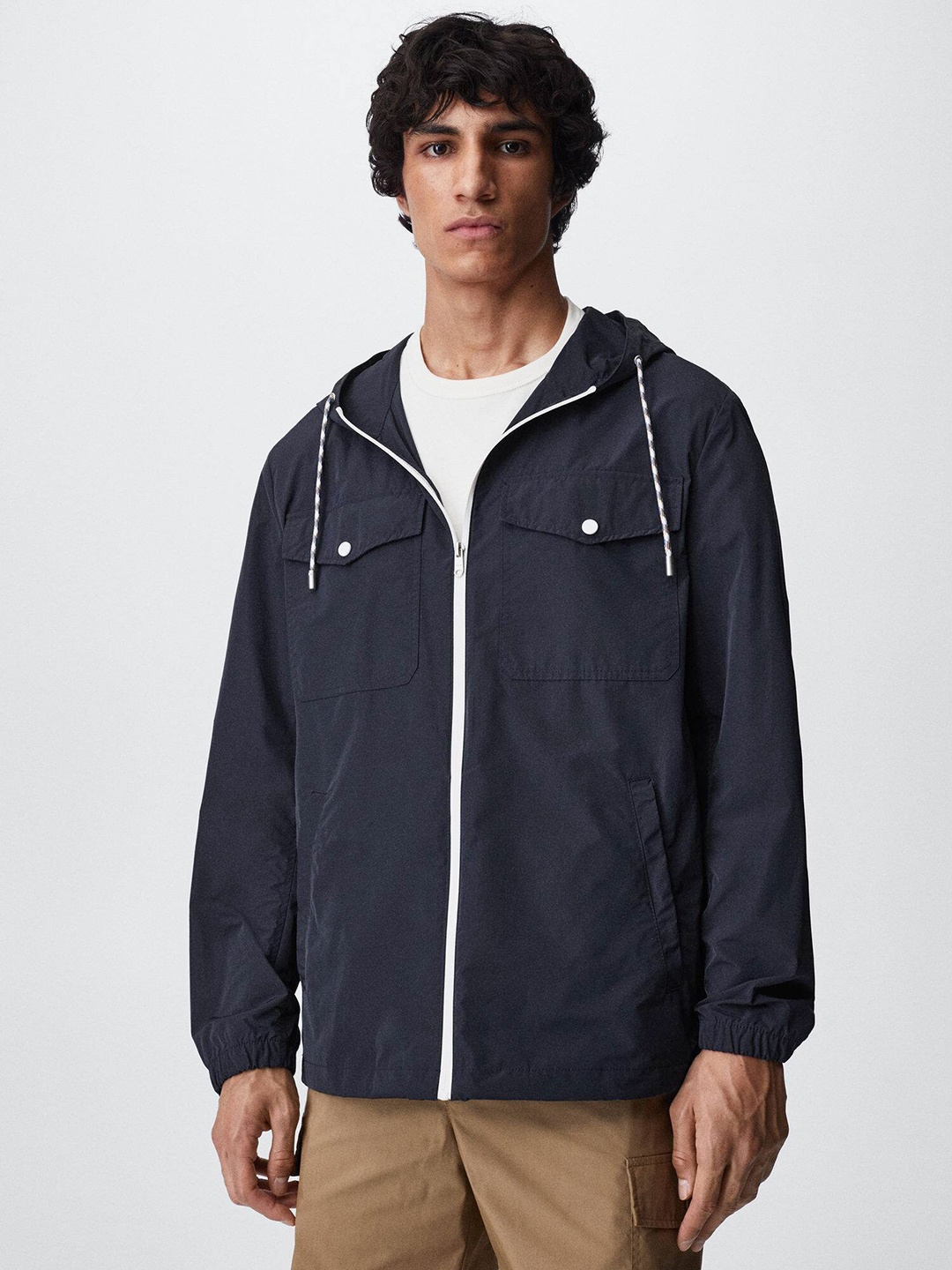 

MANGO MAN Water-Repellent Windcheater Hooded Jacket, Navy blue